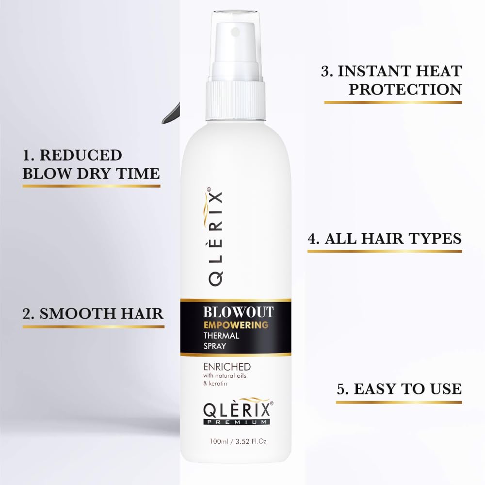 QLERIX Premium Heat Protectant Hair Spray with Keratin & Argan Oil - Sulfate & Paraben Free Blowout & Straightening Styling Spray for Men & Women (100ml) - Perfect for Salon Styling, Daily Hair Care & Heat Tool Protection