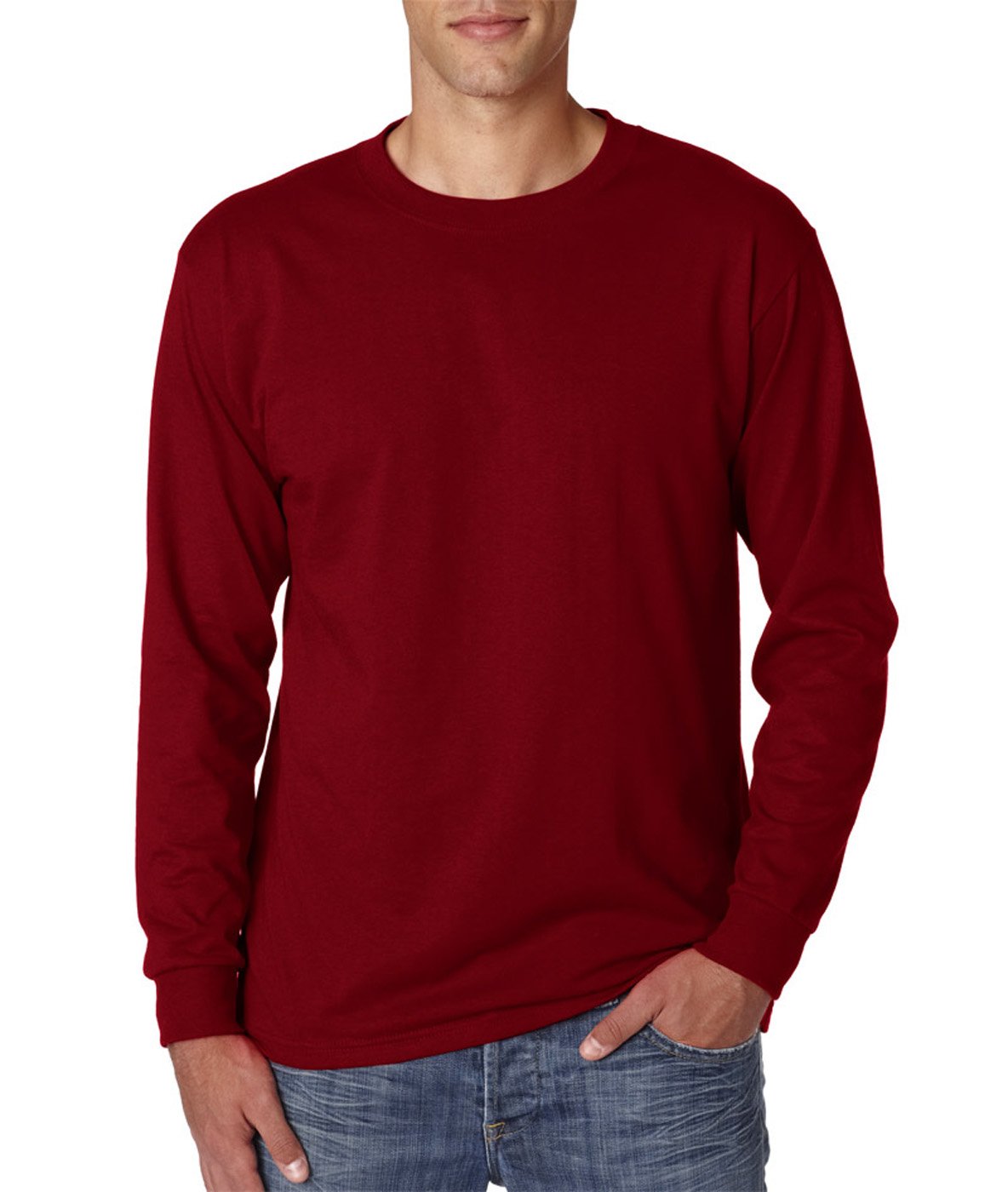 Jerzees 5.6 oz. 50/50 Heavyweight Blend Long-Sleeve T-Shirt for Men - Comfortable Cotton-Polyester Crewneck Shirt for Work, Casual Wear & Outdoor Activities