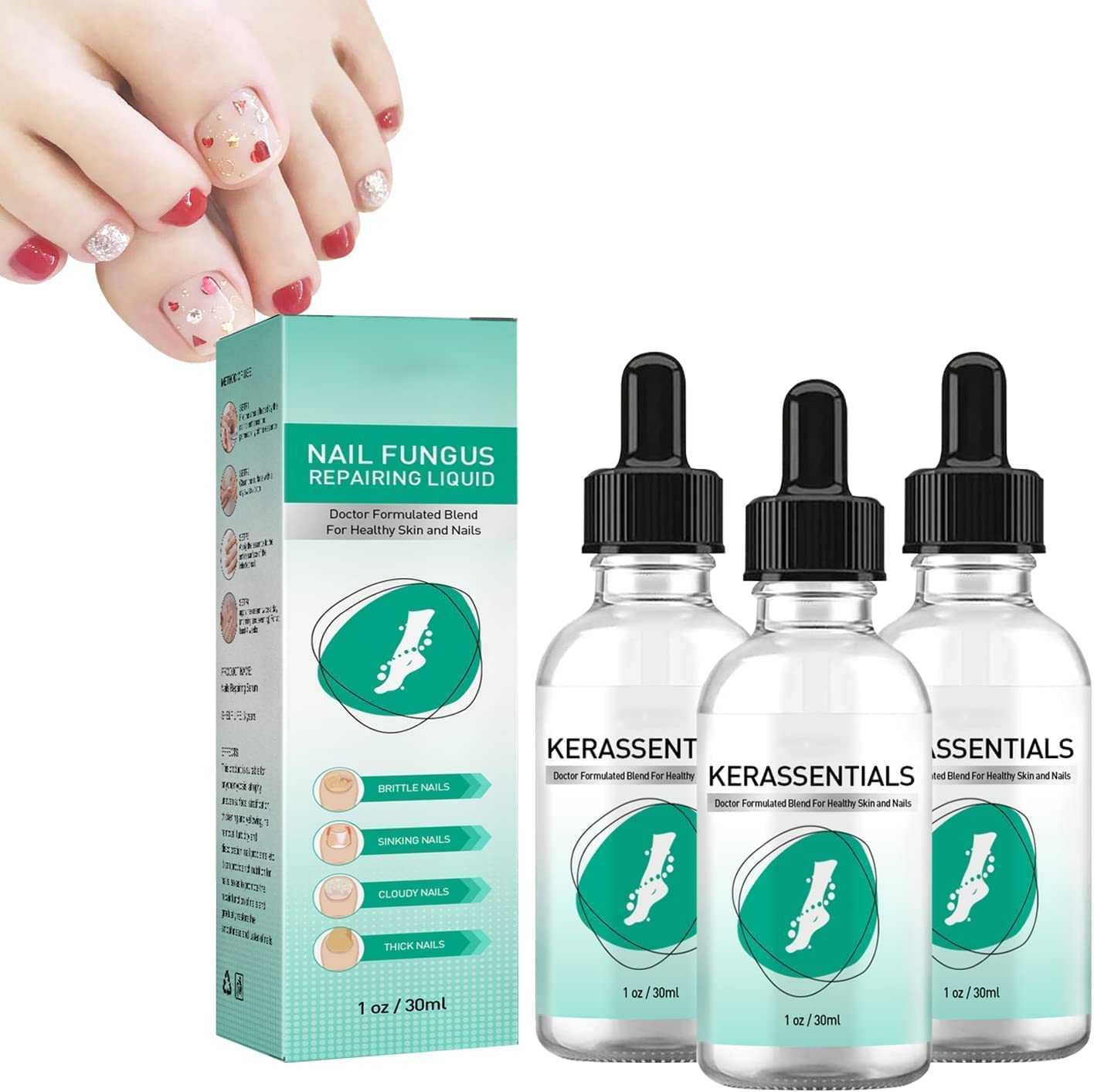 Kerassentials Toenail Fungus Treatment Oil - Healthy Skin & Nail Care Solution (3 Pack) - Effective for Athlete's Foot, Nail Fungus & Dry Skin - Perfect for Daily Foot Care Routine