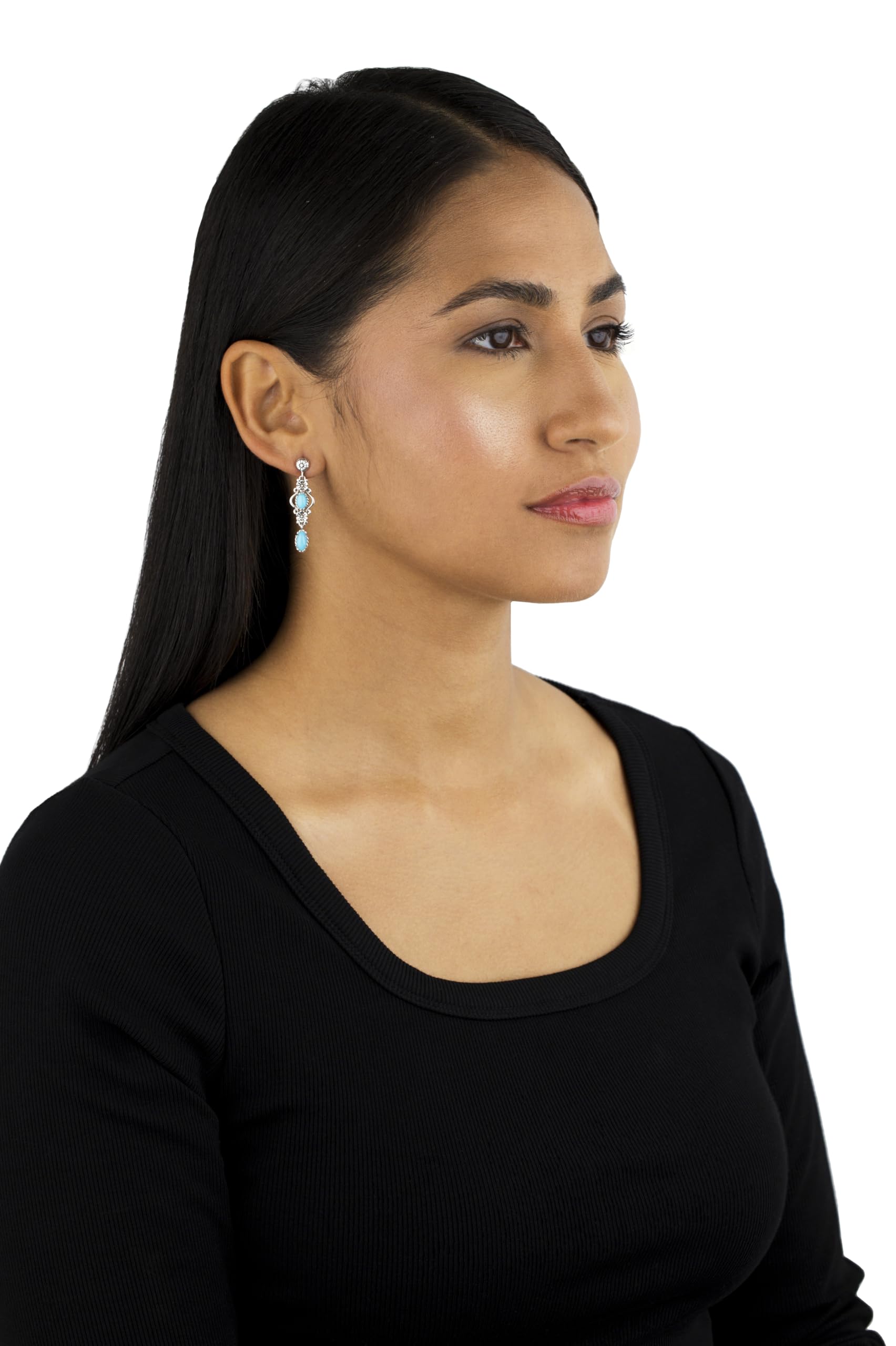 American West Jewelry Sterling Silver Women’s Drop & Dangle Earrings with Gemstone & Floral Design - Perfect for Weddings, Parties & Everyday Elegance