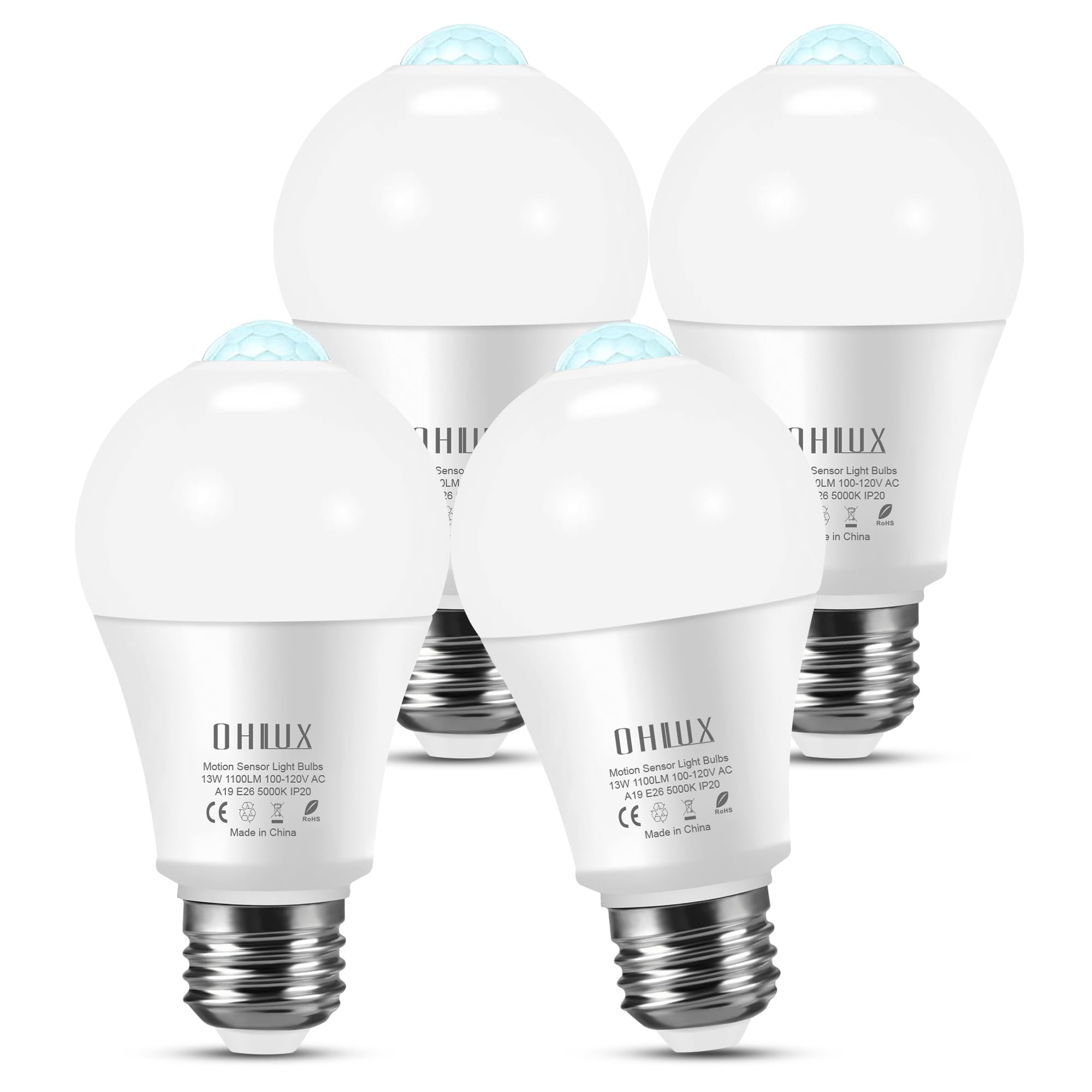 13W (120-Watt Equivalent) Motion Sensor LED Light Bulbs - 5000K Daylight White, E26 Base, Dusk to Dawn Security Lighting - 4 Pack for Outdoor & Indoor Use (Porch, Garage, Hallway, Closet, Staircase) - Energy Saving & Motion Activated Smart Bulbs