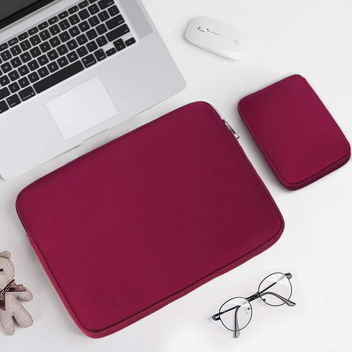 iCasso Protective Case for MacBook Air 13 inch (2020/2019/2018 Models A2337 M1/A2179/A1932) - Hard Shell Cover with Touch ID Cutout, Includes Screen Protector, Keyboard Cover & Carrying Sleeve (Wine Red) - Perfect for Travel, Office & School Use