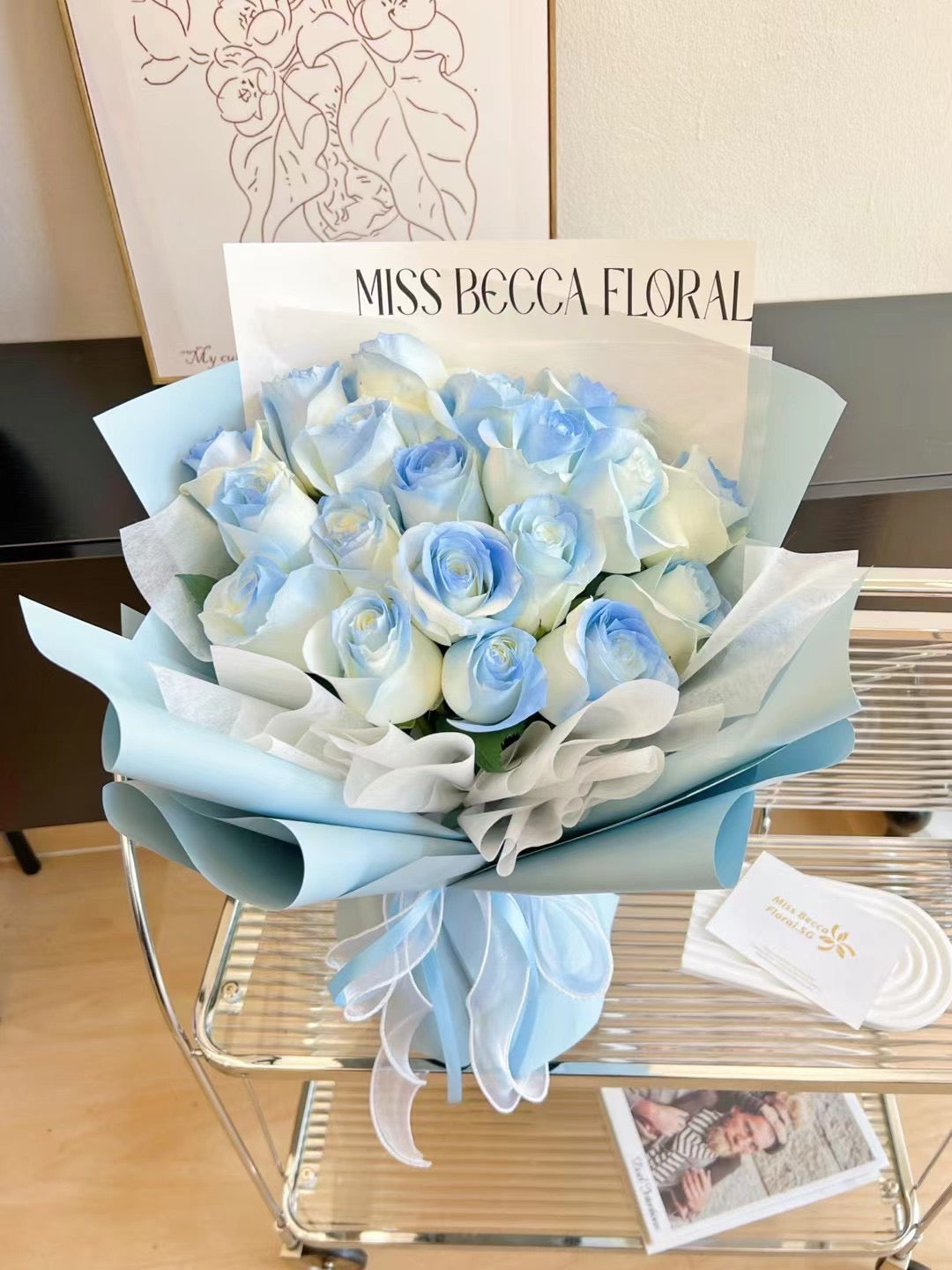 Korean Style Ice Blue Fresh Flower Bouquet - Elegant Floral Arrangement for Weddings, Home Decor & Gifts | Handcrafted Artificial Flowers for Centerpieces & Special Occasions