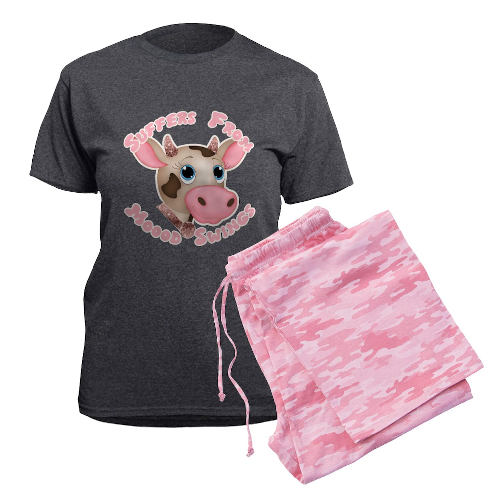 Women's Mood Swing Cow Print Pajama Set - Soft & Comfortable Charcoal Lounge Pants & Top for Sleepwear, Gifts & Funny Novelty Outfits - Perfect for Relaxing at Home, Sleepovers & Themed Parties