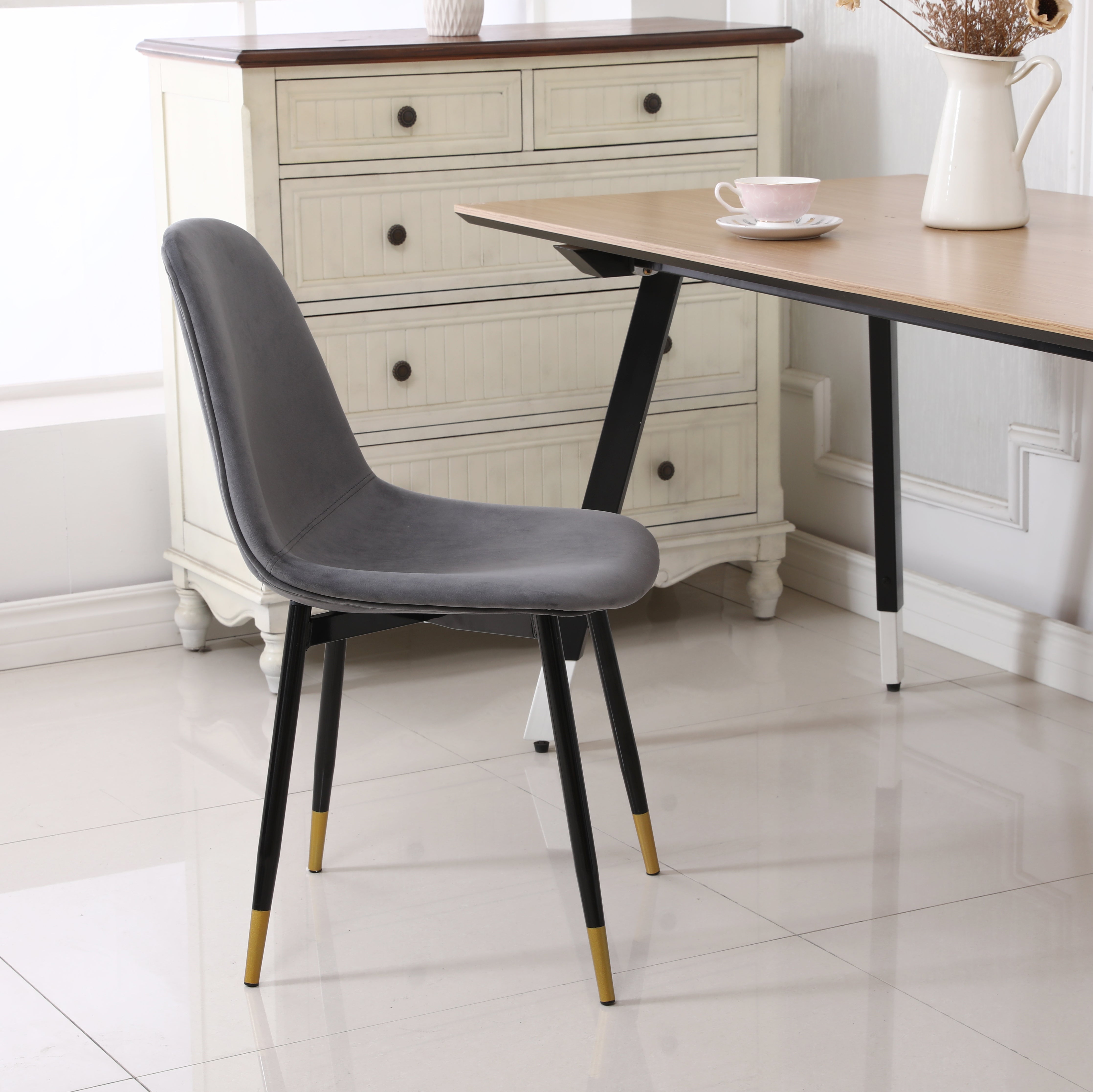 Roundhill Furniture Lassan Modern Fabric Dining Chairs - Set of 4 Gray Upholstered Side Chairs for Kitchen, Dining Room & Home Office - Comfortable Contemporary Seating Solution
