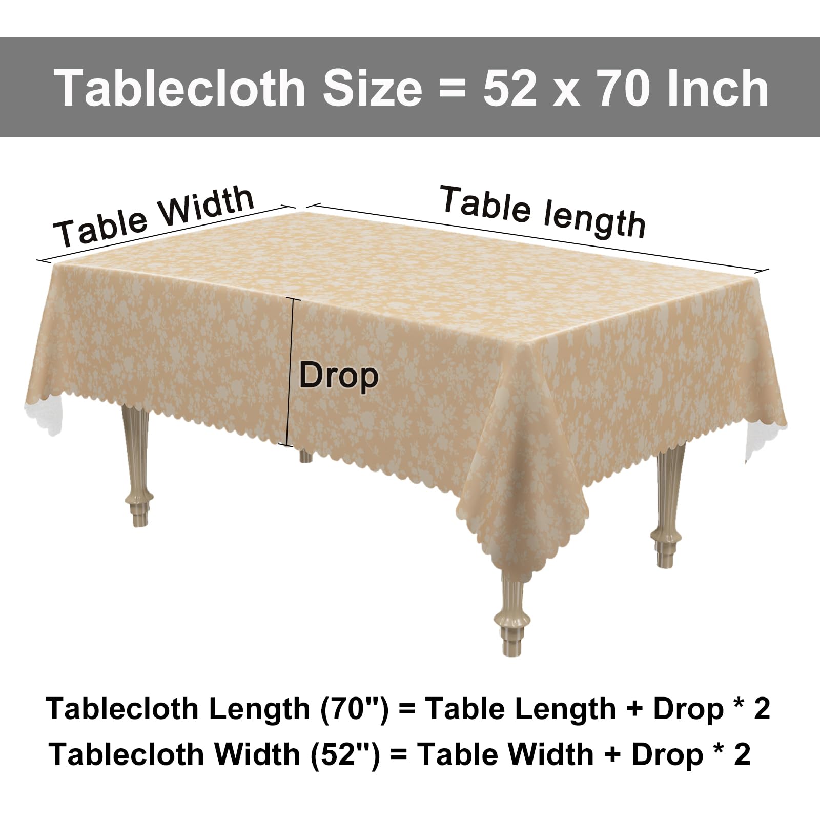 Smiry Waterproof Heavy Duty Vinyl Tablecloth, Wipeable Washable Beige Table Cover for Kitchen & Dining Room, 52