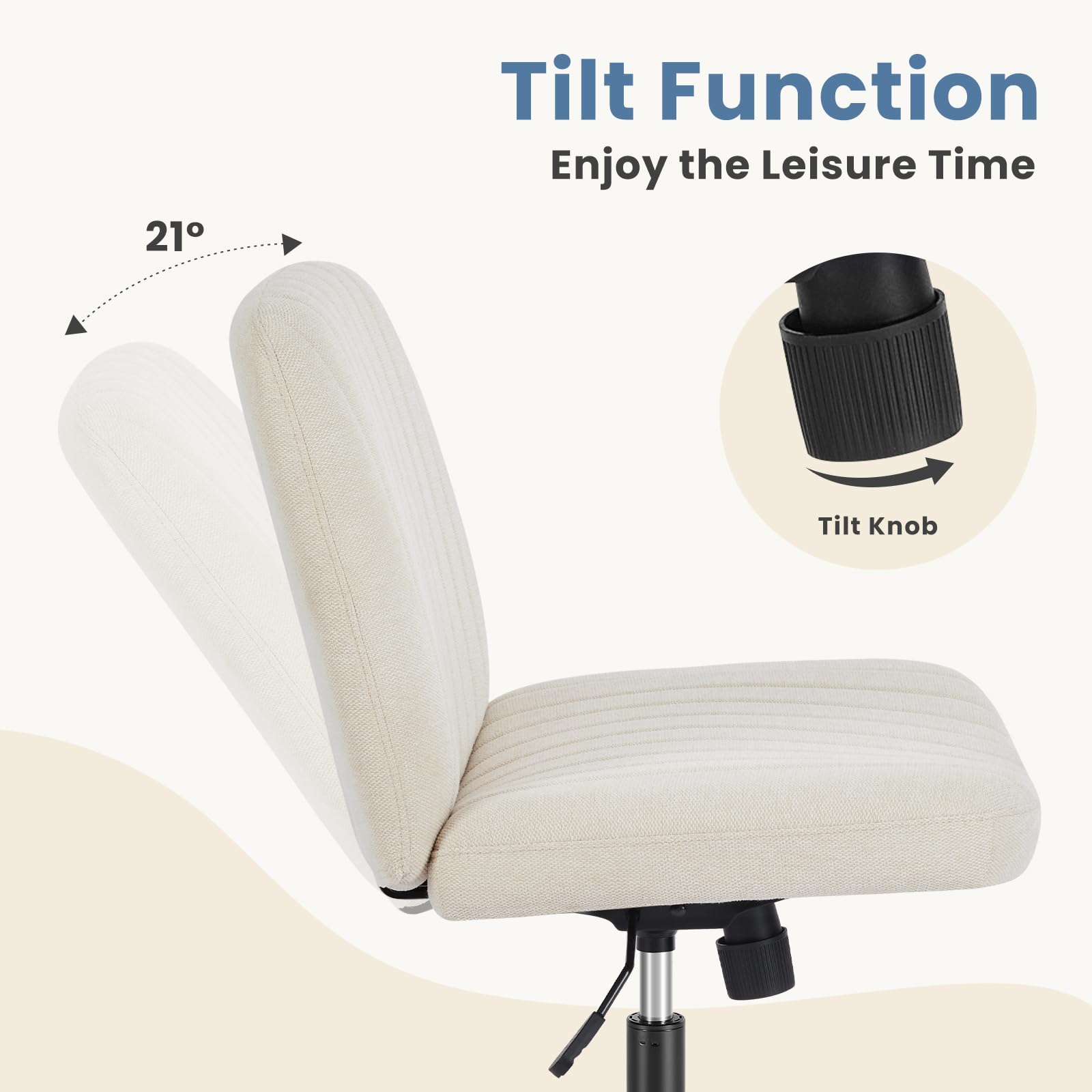 DUMOS Cross Legged Office Chair - Armless Wide Home Desk Seat No Wheels, Modern Swivel Adjustable Fabric Chair for Bedroom & Office - Perfect for Meditation, Reading & Small Space Workstations