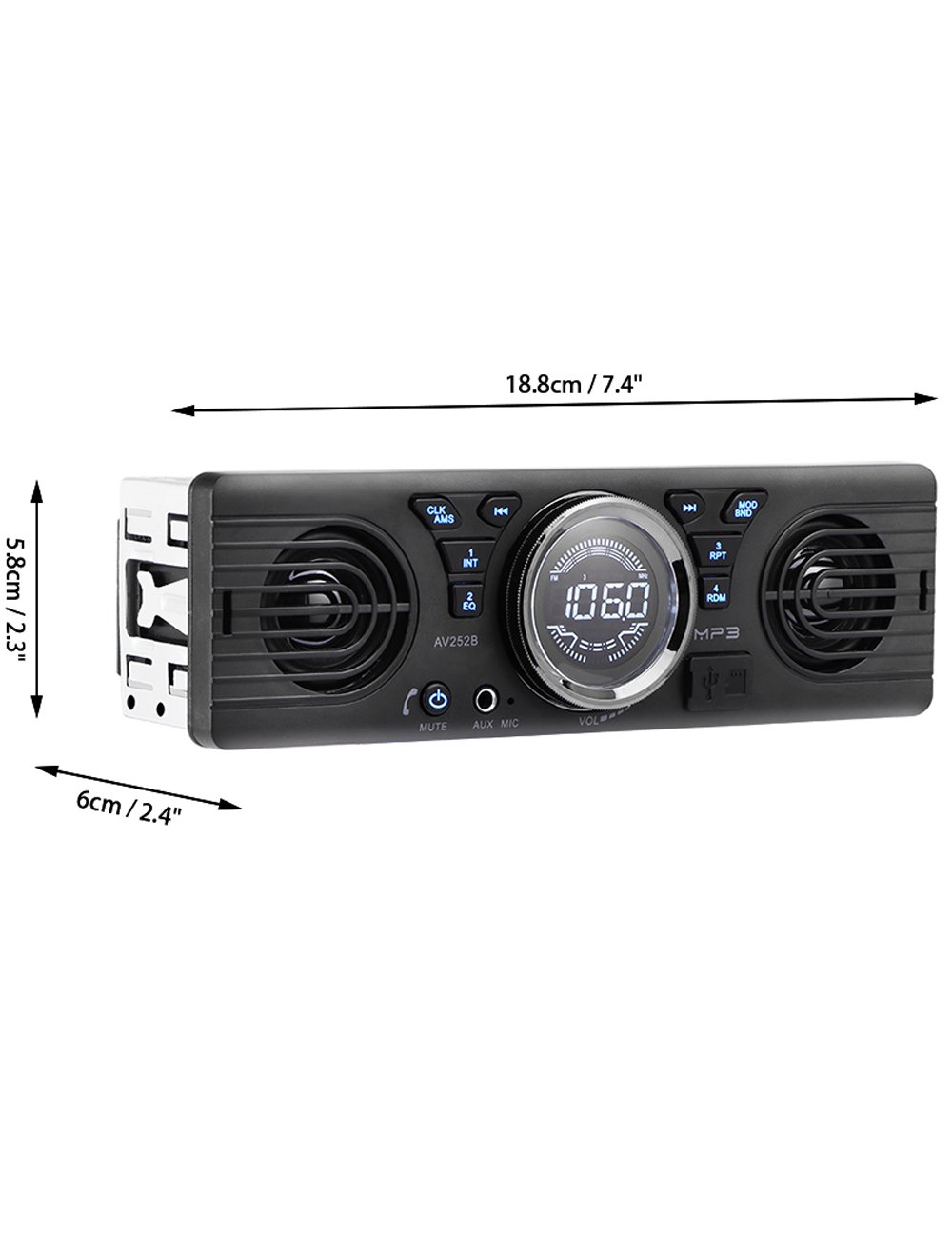 1 Din 12V Car Stereo with Bluetooth, MP3 Player, FM Radio, Hands-Free Calling, USB/SD/AUX Input & Built-in Speakers - Perfect for Road Trips & Daily Commutes