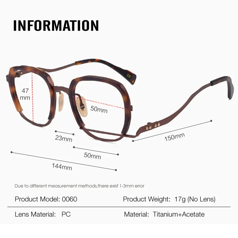 Stylish Aror Unisex Full Rim Square Titanium Acetate Eyeglasses 49460 - Lightweight & Durable Frame for Work, Reading & Everyday Wear