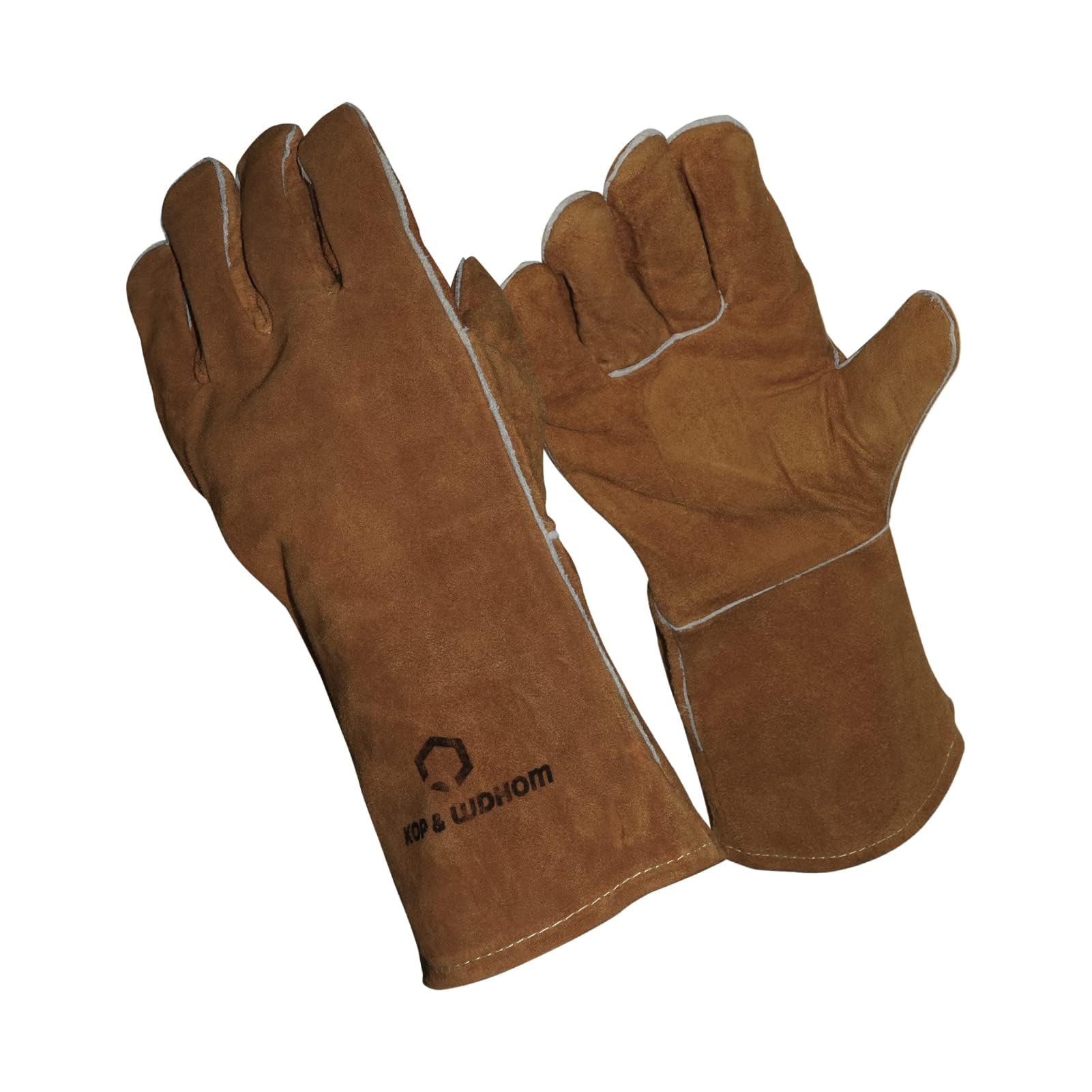 KOP&WDHOM 14 Inch Heat Resistant Leather Welding Gloves - Fireproof Work Gloves for MIG TIG Stick Welding, Forging, BBQ, Oven, Grill, Fireplace & Stove Use - Heavy Duty Protection for Metalworking, Cooking & Fireplace Maintenance