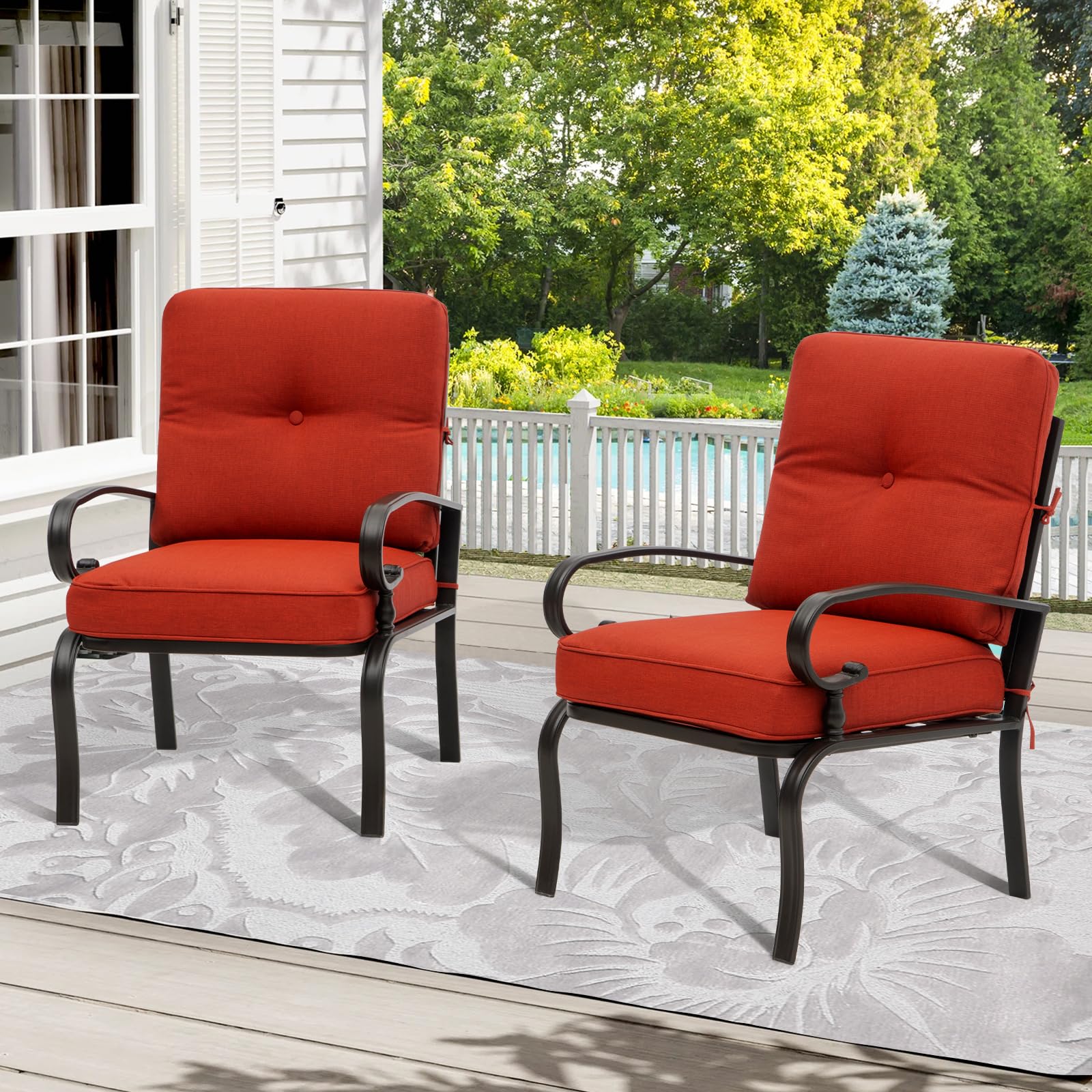 2-Piece Outdoor Patio Bistro Chair Set - All-Weather Metal Garden Dining Furniture (Red) - Perfect for Backyard, Balcony, Poolside & Cafe Seating