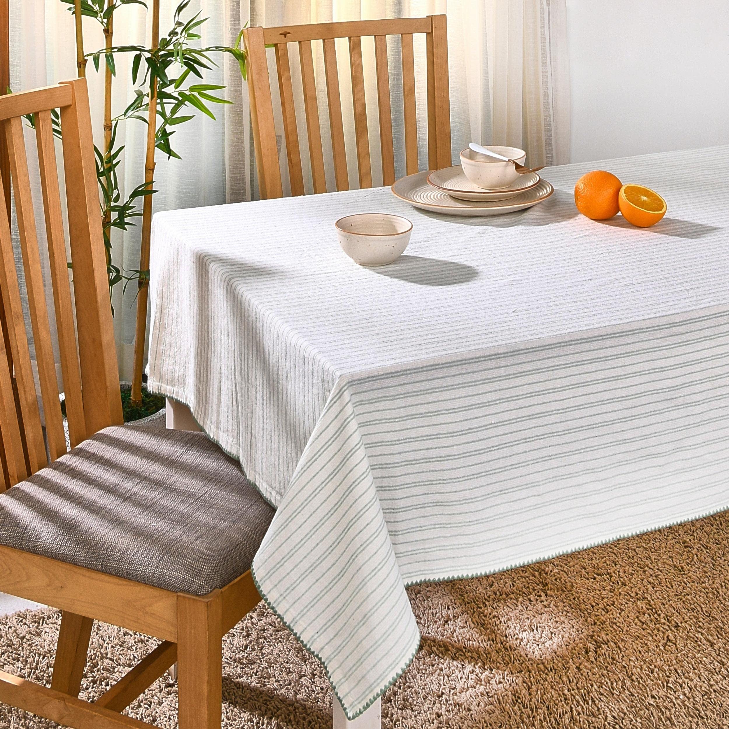 Bohemian Cotton Tablecloth 60x60 Inches - Square Table Cover for Dining, Kitchen, or Boho Home Decor in Misty Green | Machine Washable & Wrinkle Resistant