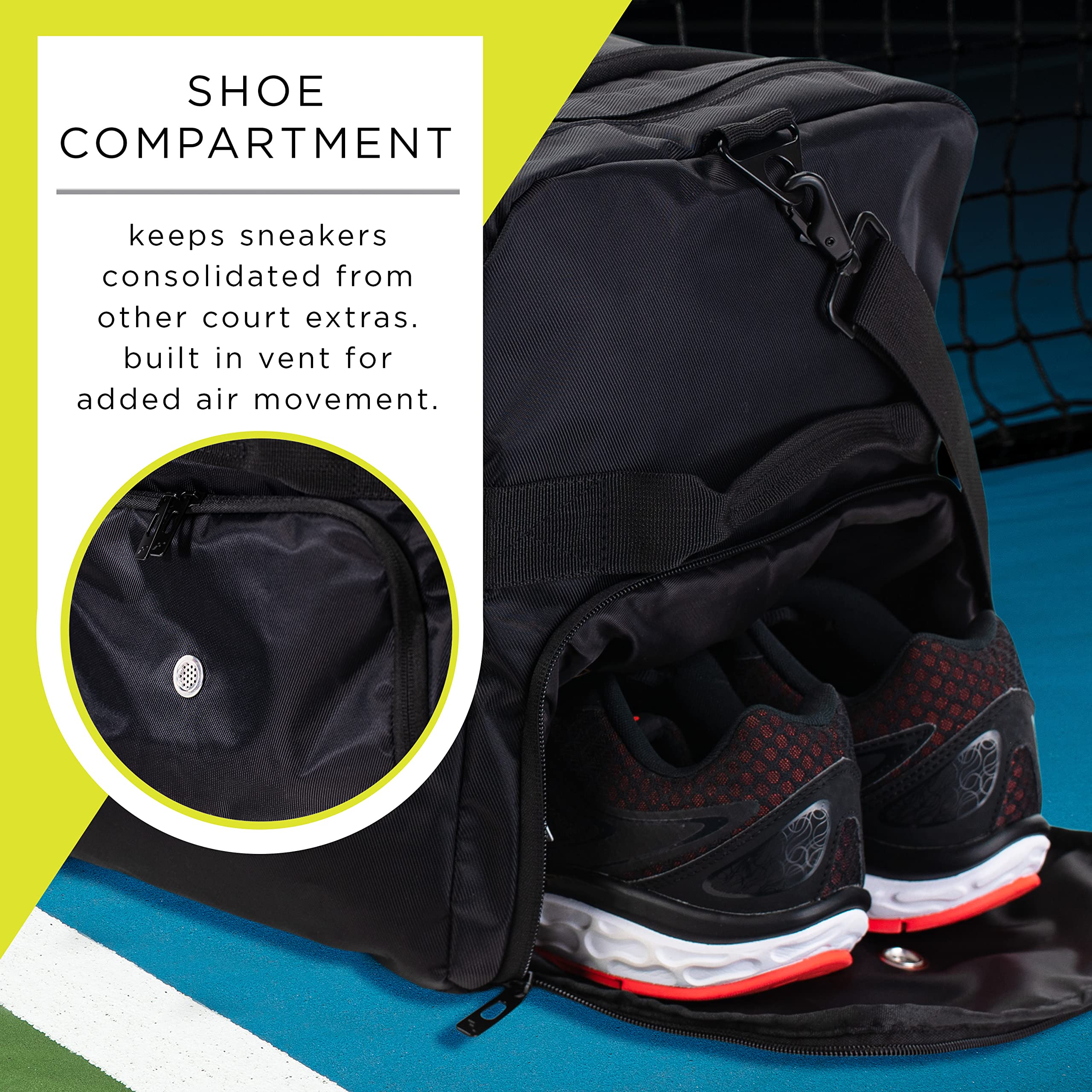Franklin Sports Elite Series Pickleball Duffle Bag - Large Capacity Tennis Bag for Paddles, Balls & Gear - Water-Resistant Travel Duffel for Men & Women (Black) - Perfect for Court, Gym & Outdoor Sports