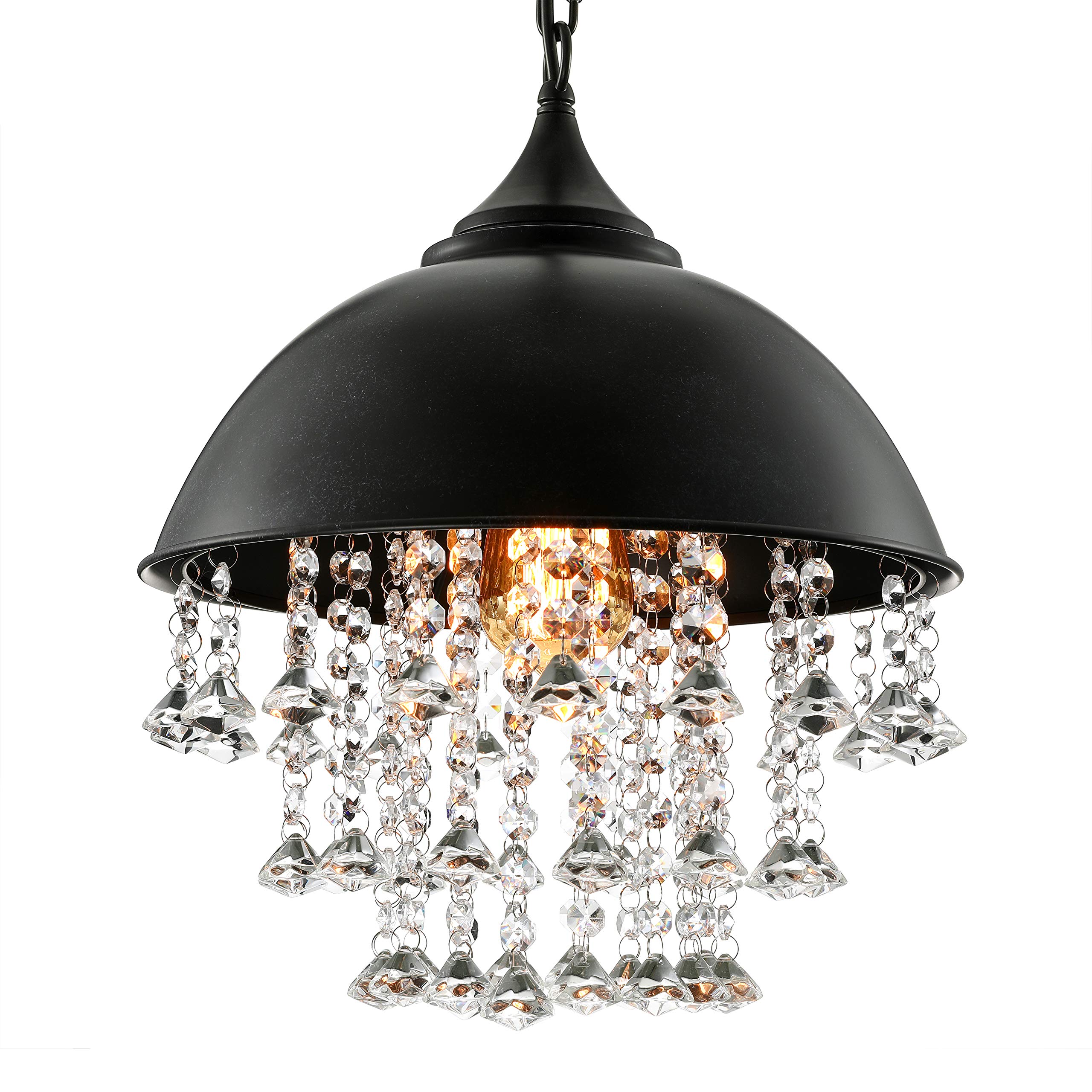BAYCHEER Vintage Crystal Pendant Light - 3-Tier Black Iron Chandelier with Glittering Beads, E26 Bulb Base - Perfect for Restaurant, Bar, Living Room, Loft & Dining Room Lighting | UL Listed