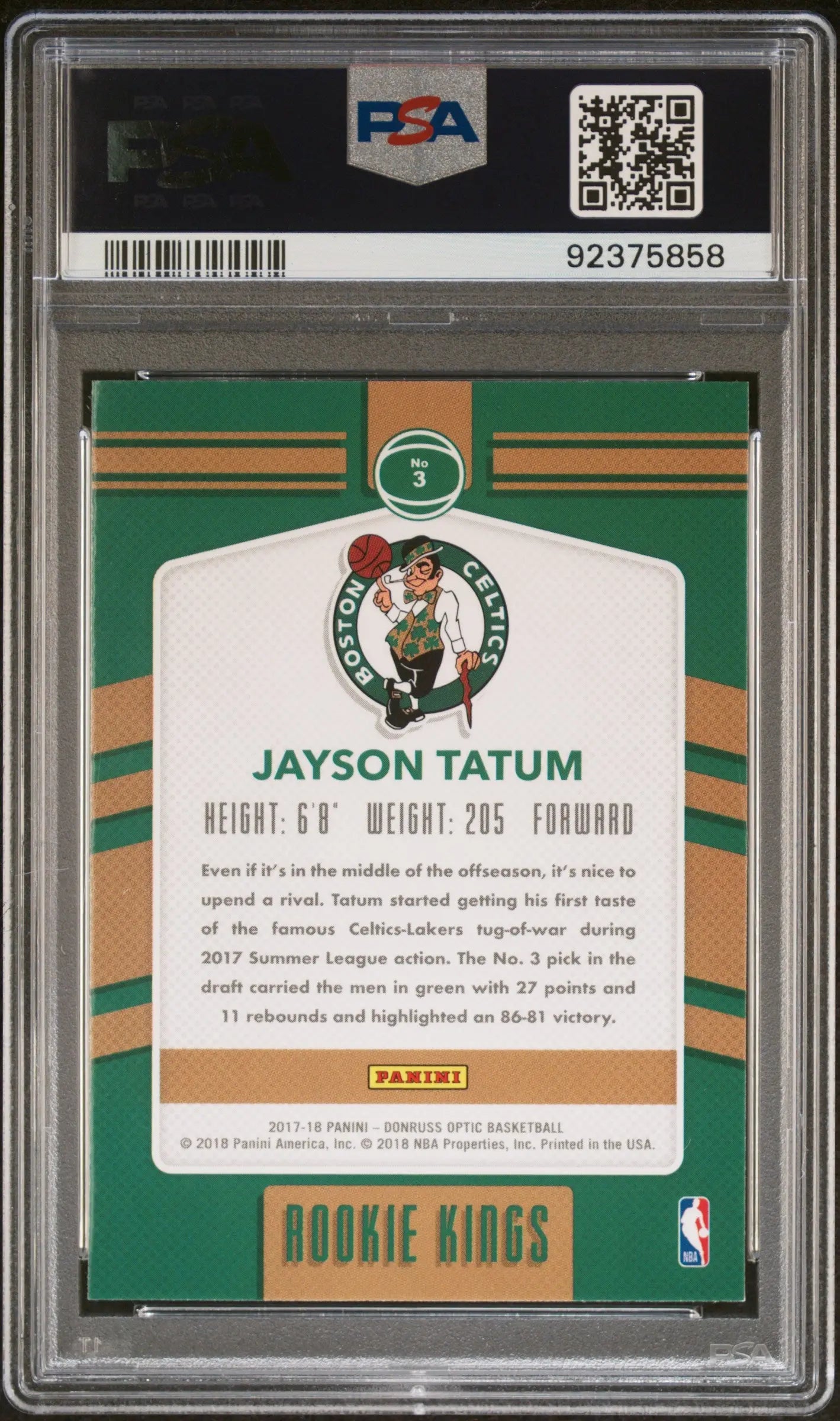 2017 Panini Donruss Optic Basketball Rookie Kings Jayson Tatum PSA 10 Gem Mint - Rare NBA Trading Card for Collectors & Investors - Perfect for Display, Trading, and Portfolio Diversification