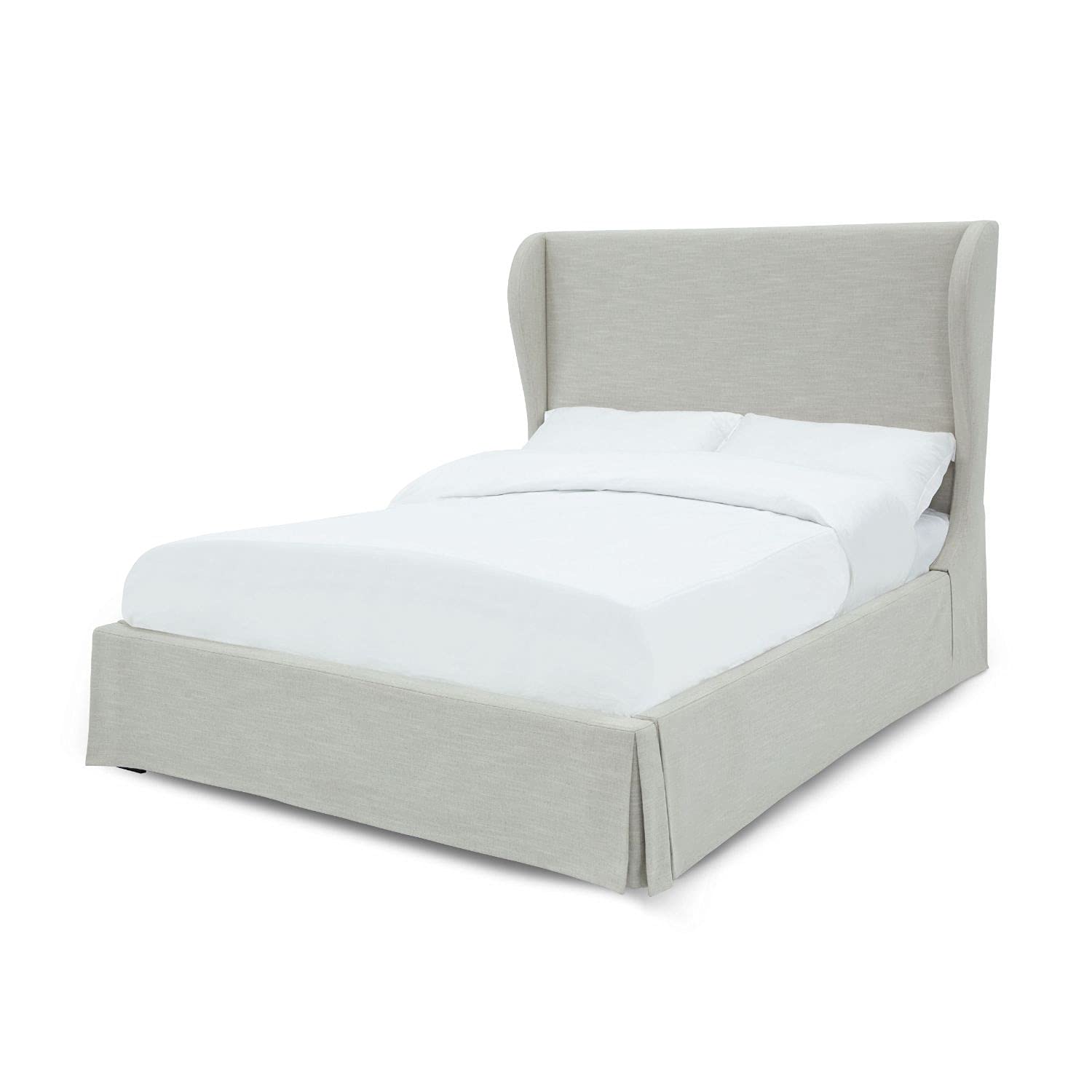 Modus Hera Queen Upholstered Skirted Panel Bed Frame with Tufted Headboard - Oatmeal Linen Fabric - Elegant Bedroom Furniture for Master Suite, Guest Room & Apartment