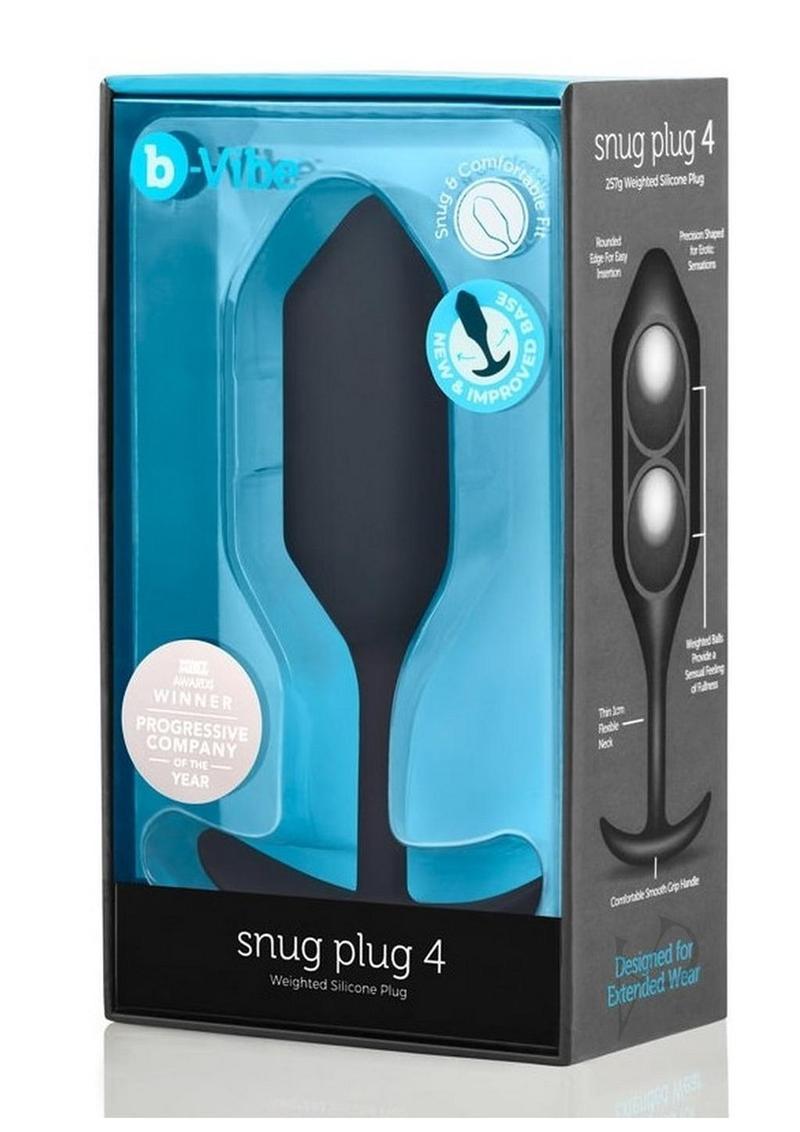 B Vibe Snug Plug 4 - Weighted Silicone Anal Plug for Men & Women - Black - Perfect for Beginners & Advanced Users - Enhance Intimacy & Comfort During Playtime