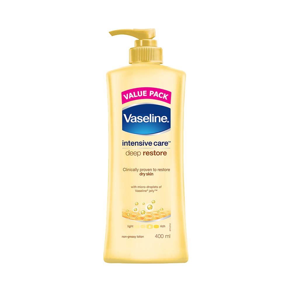 Vaseline Intensive Care Deep Restore Body Lotion 400ml - Long Lasting Moisturizer for Healthy & Glowing Skin - Perfect for Dry Skin Care & Daily Hydration Routine