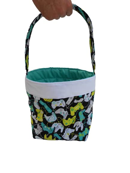 Quilted Easter Basket with Video Game Controller Print - Perfect for Easter Egg Hunts, Gifts & Gaming Themed Decorations