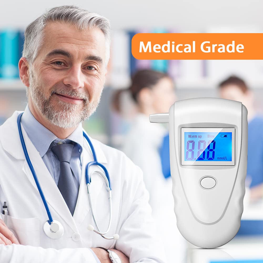 Premium Ketone Breath Tester & Ketosis Meter - Accurate Keto Breathalyzer with 10 Disposable Mouthpieces (mmol/L Display) - Ideal for Keto Diet, Weight Loss & Diabetes Monitoring
