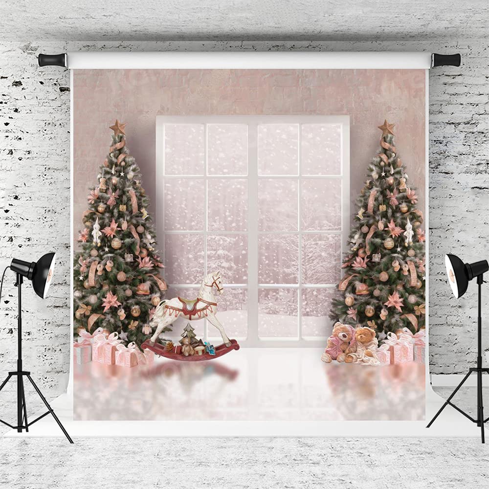 8x8ft Pink Christmas Tree Photography Backdrop - Holiday Studio Props for Christmas Decorations & Festive Photo Shoots