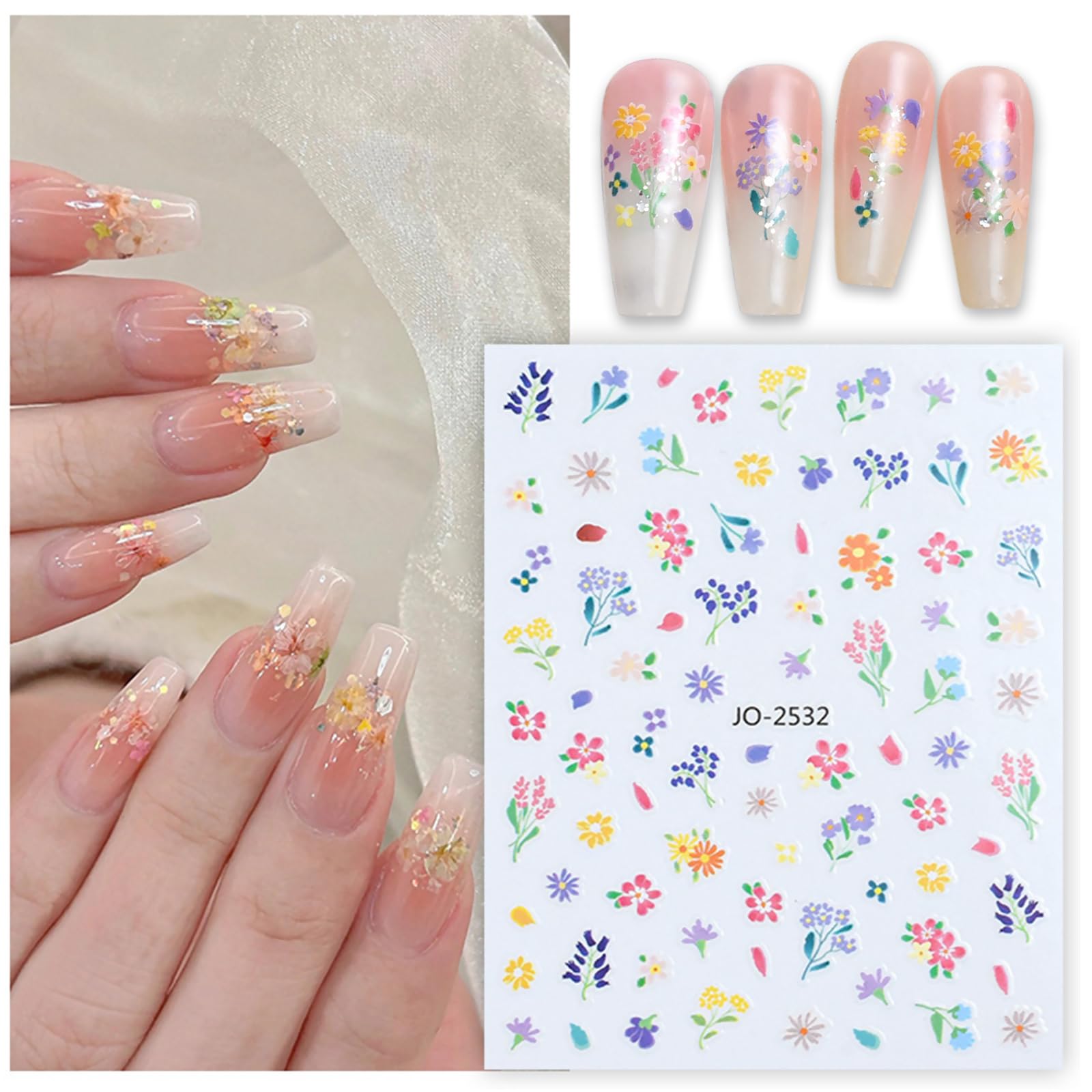 6 Sheets 3D Flower Nail Art Stickers, Self-Adhesive Floral Decals for DIY Nail Decoration - Perfect for Manicures, Pedicures, and Nail Art Designs