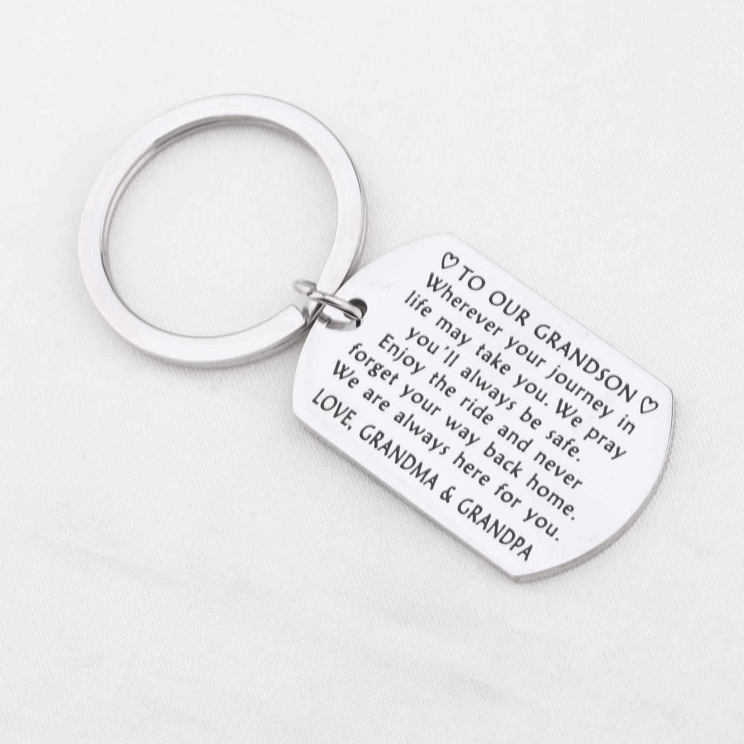 Personalized Grandson Keychain - Engraved Gift for Grandson from Grandparents | Birthday, Graduation & Special Occasion Present | Perfect for School Backpacks, Key Rings & Memory Keepsakes
