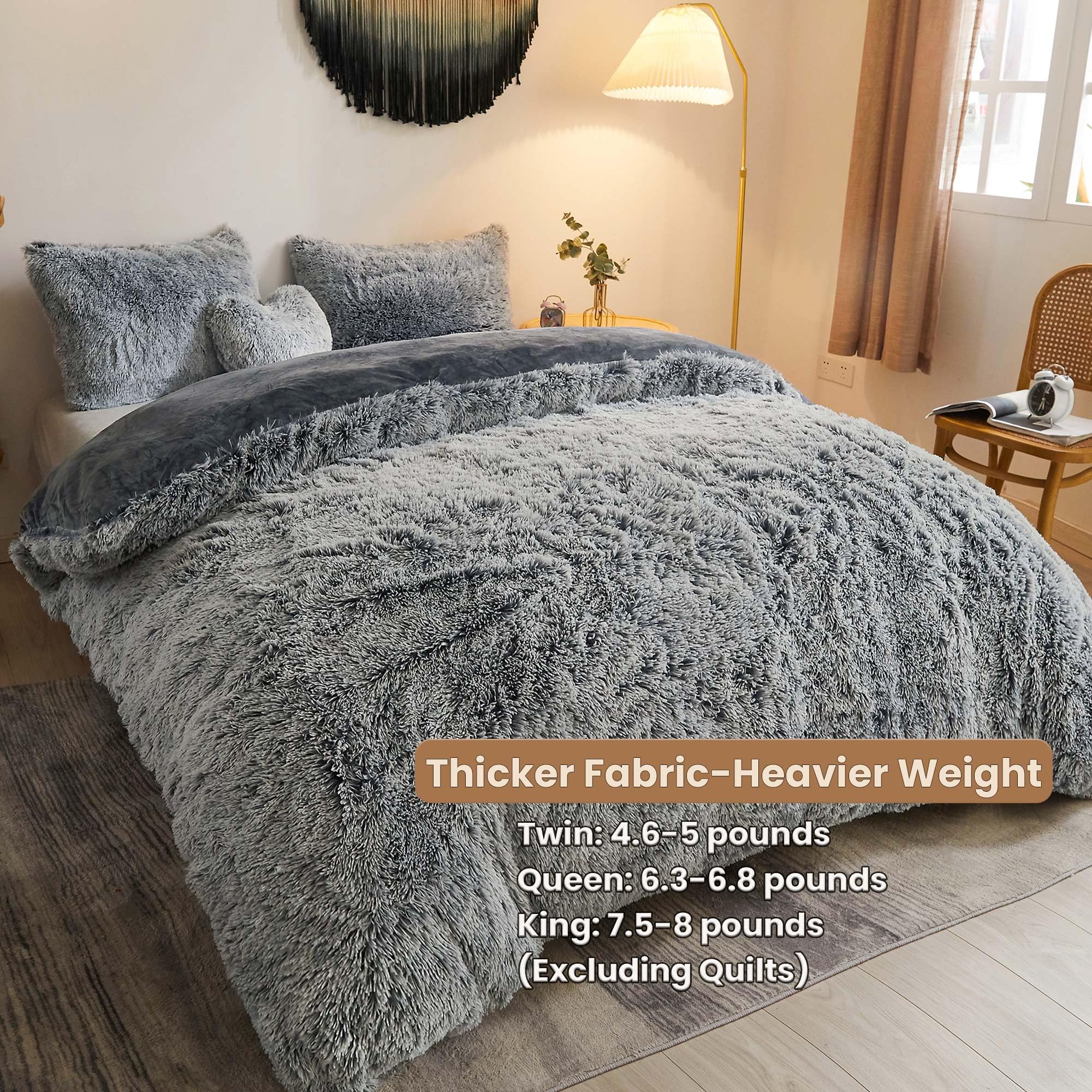 Luxury Shaggy Faux Fur Duvet Cover Set - Soft 3-Piece Queen Size Comforter Cover with Zipper Closure (Grey Ombre) | Cozy Bedding for Winter Nights & Stylish Home Decor