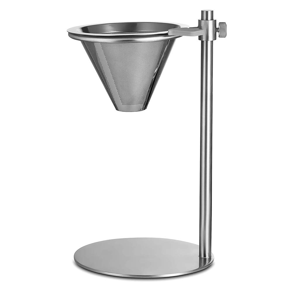 Premium Stainless Steel Pour Over Coffee Maker - Adjustable Drip Stand with Double Filter, Freestanding Brewer for Mug, Cup or Thermos - Perfect for Home, Office & Camping Coffee Brewing (Silver)