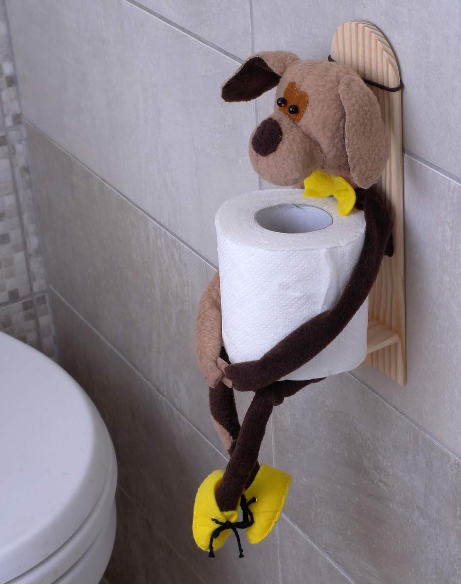 Rustic Toilet Paper Holder Shelf - Hanging Bathroom Organizer with Towel Holder & Textile Doll Decor | Perfect for Farmhouse, Vintage, and Cozy Bathroom Storage