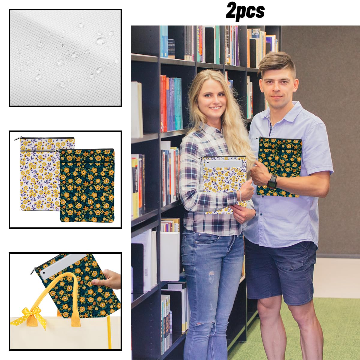 2 Pack Floral Book Sleeves - Washable Hardcover Book Covers with Cute Botanical Flowers - Perfect Reading Accessories for Book Lovers, Women, Girls & Librarians - Great for Book Clubs, Gifts & Protecting Your Favorite Novels at Home, School or Travel