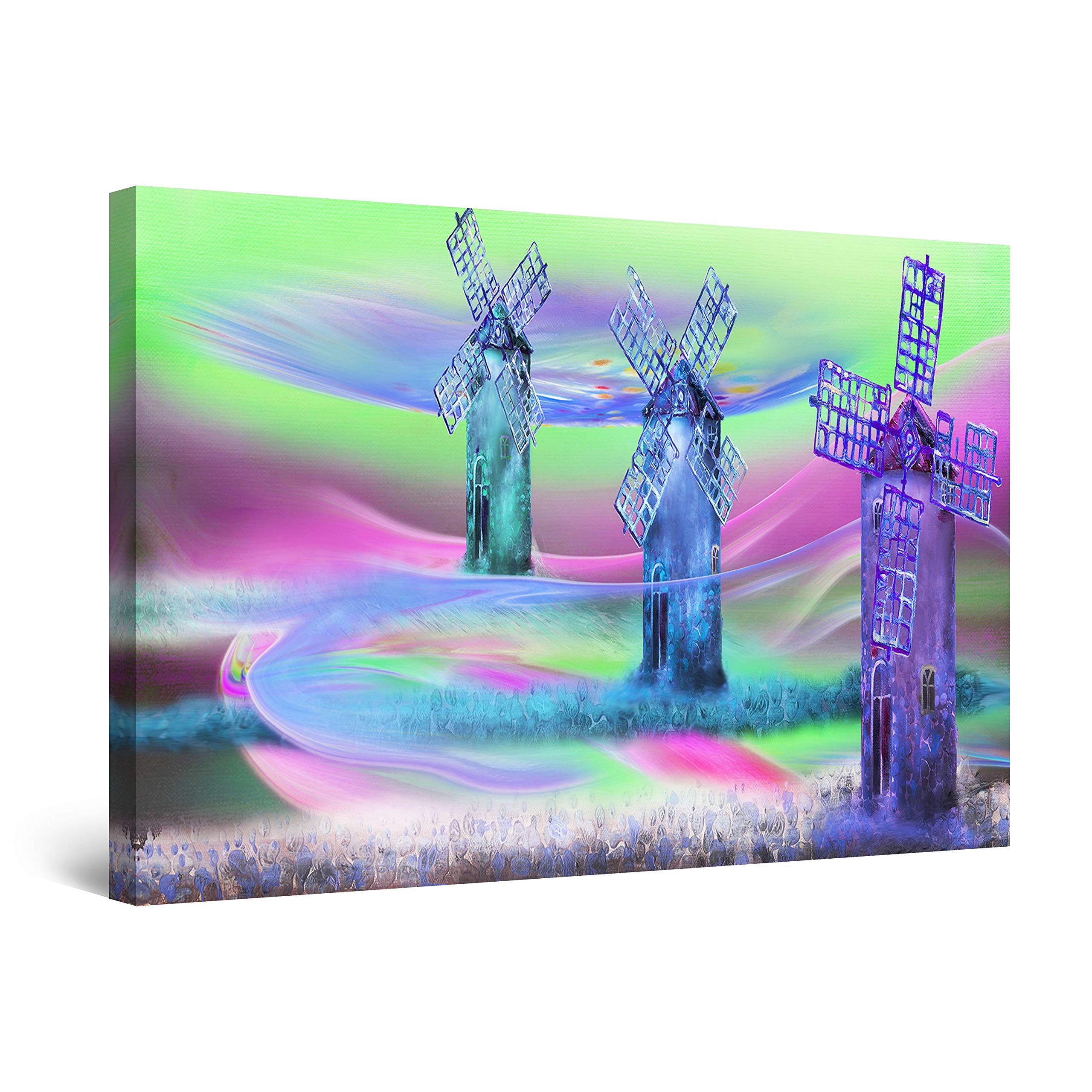 Startonight Abstract Windmills in Netherlands Canvas Wall Art - 24x36 Inch Painting Print for Bedroom Decor, Living Room & Office Wall Art