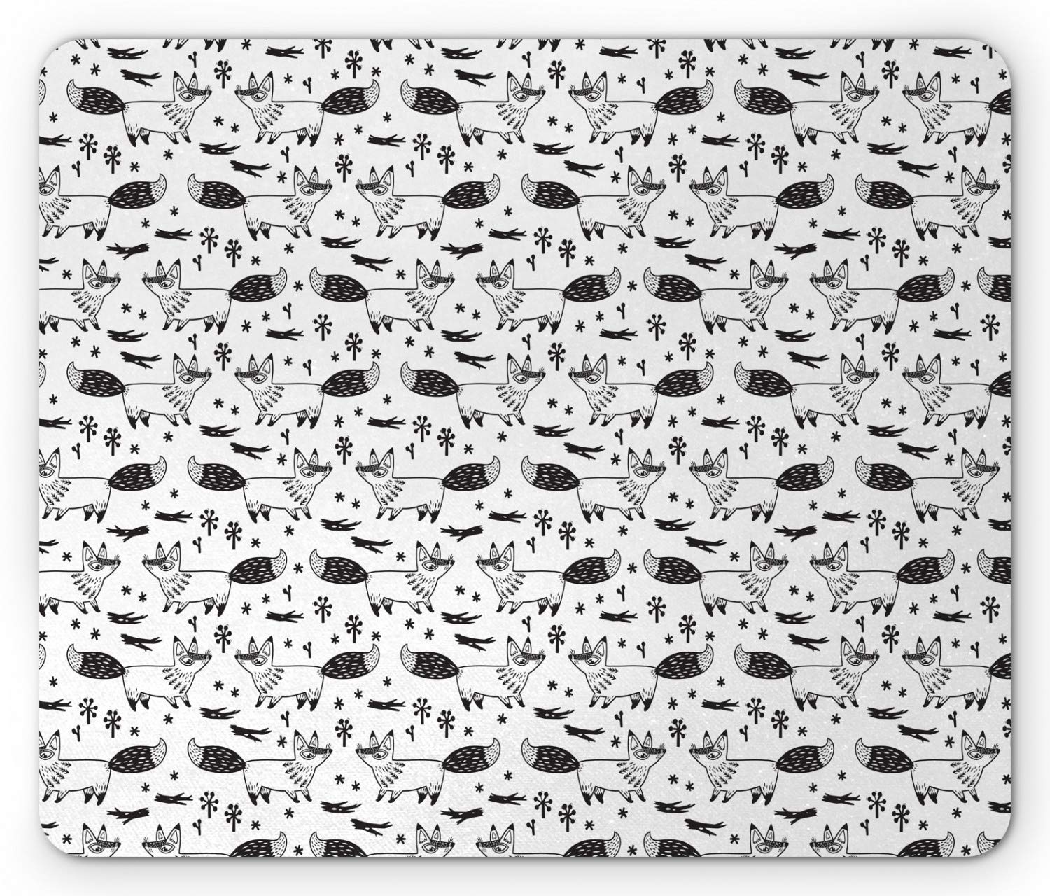Ambesonne Fox Mouse Pad - Non-Slip Rubber Gaming Mousepad with Animal & Floral Design, Standard Size (Charcoal Grey/White) - Perfect for Office, Home Computer & Gaming Setups