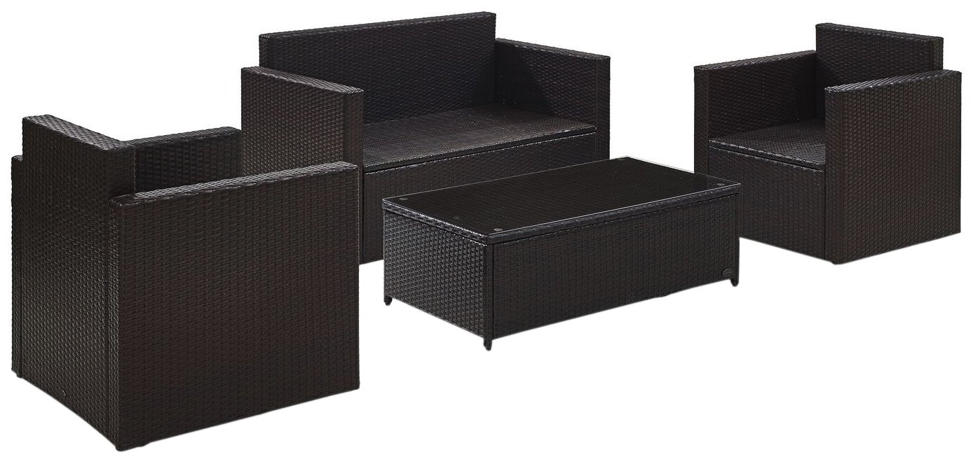 Crosley Palm Harbor 4-Piece Outdoor Wicker Loveseat Set with Gray Cushions - Patio Furniture Conversation Set for Garden, Backyard & Poolside Relaxation