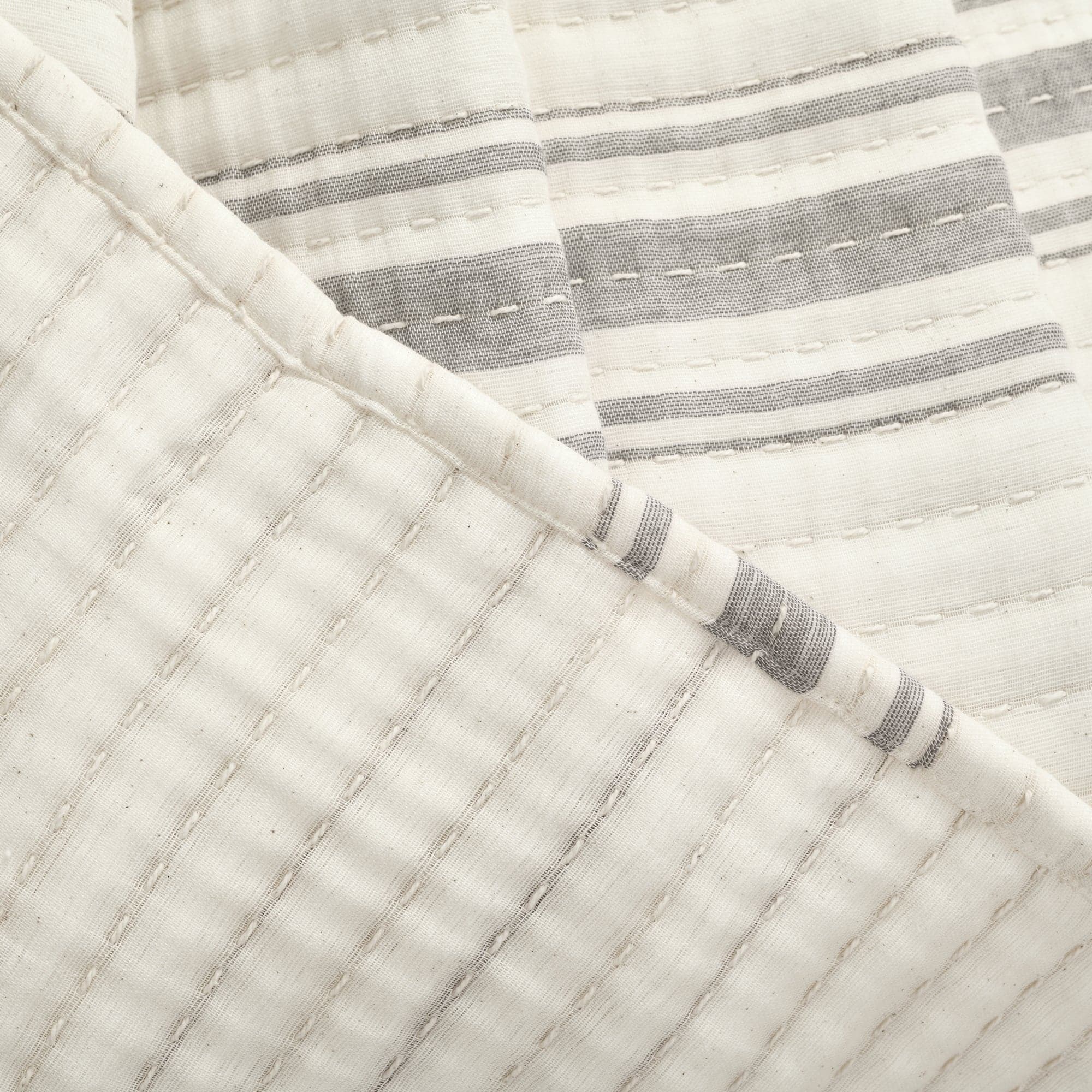 Farmhouse Stripe Kantha Pick Stitch Yarn Dyed Cotton Woven Throw Blanket - Cozy Handmade Bedspread for Sofa, Couch & Home Decor - Perfect for Living Room, Bedroom & Gift Giving