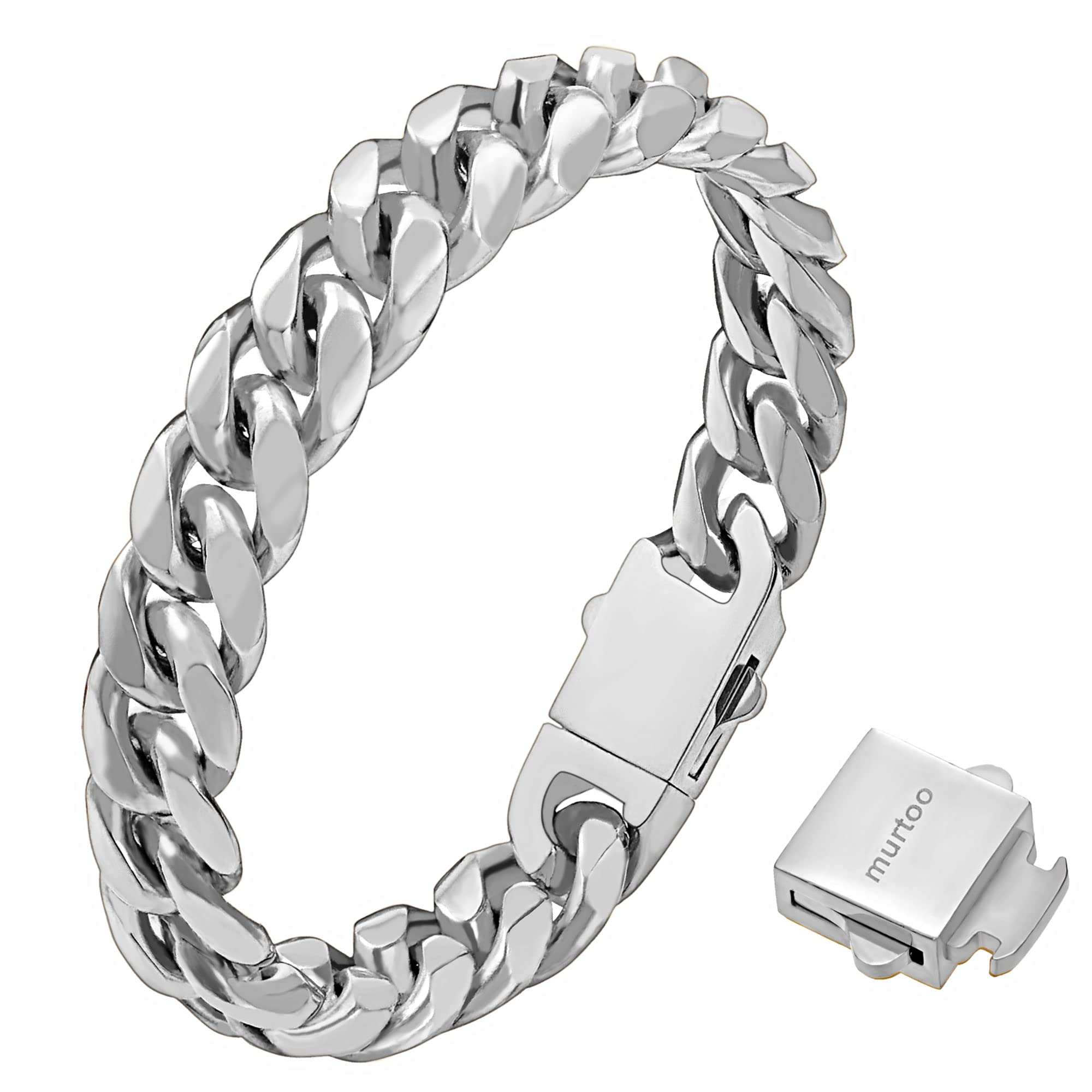 Murtoo Stainless Steel Cuban Link Bracelet for Men - Square Clasp Design, Durable Chain Bracelet, Trendy Mens Jewelry Gift for Birthday, Anniversary & Casual Wear