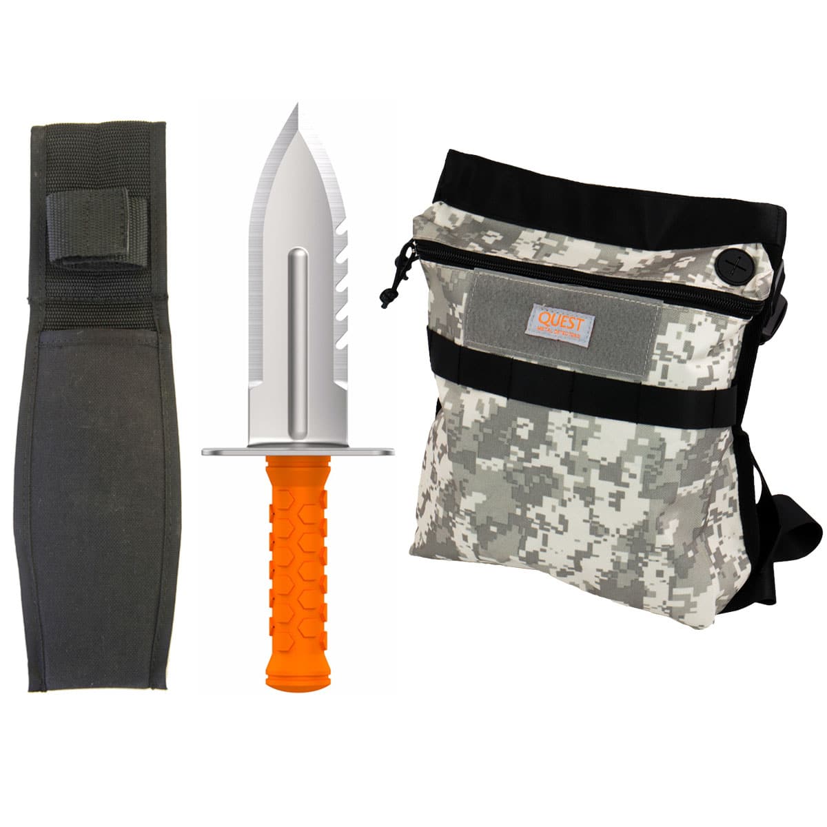 Quest Diamond Digger Tool with Right Side Serrated Blade & Camo Pouch - Perfect for Gem Hunting, Archaeology, and Outdoor Adventures