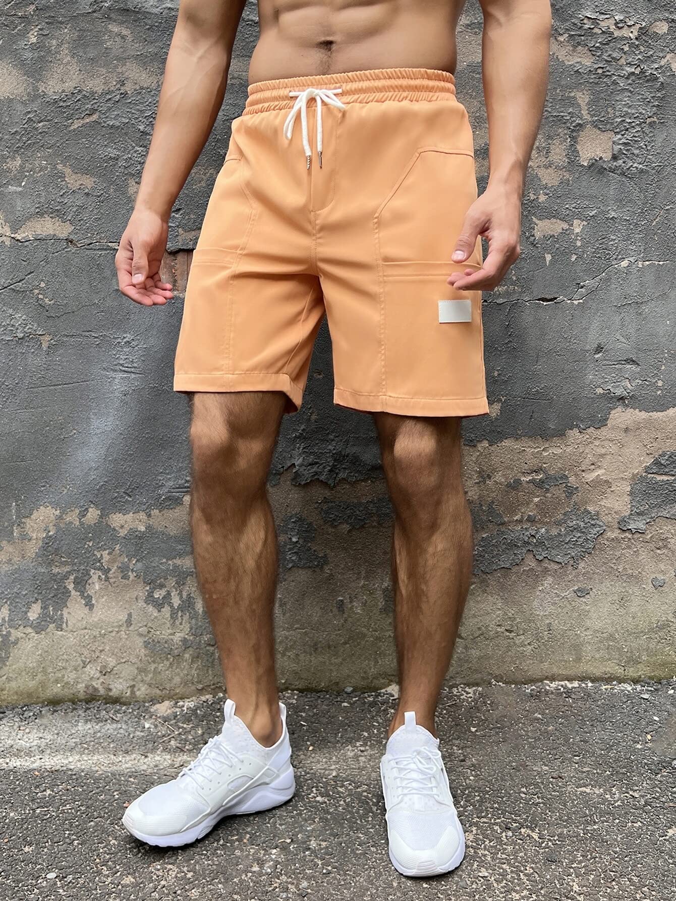 Men's Casual Summer Shorts with Patched Pockets & Drawstring Waist - Burnt Orange Size S - Perfect for Beach, Gym & Outdoor Activities