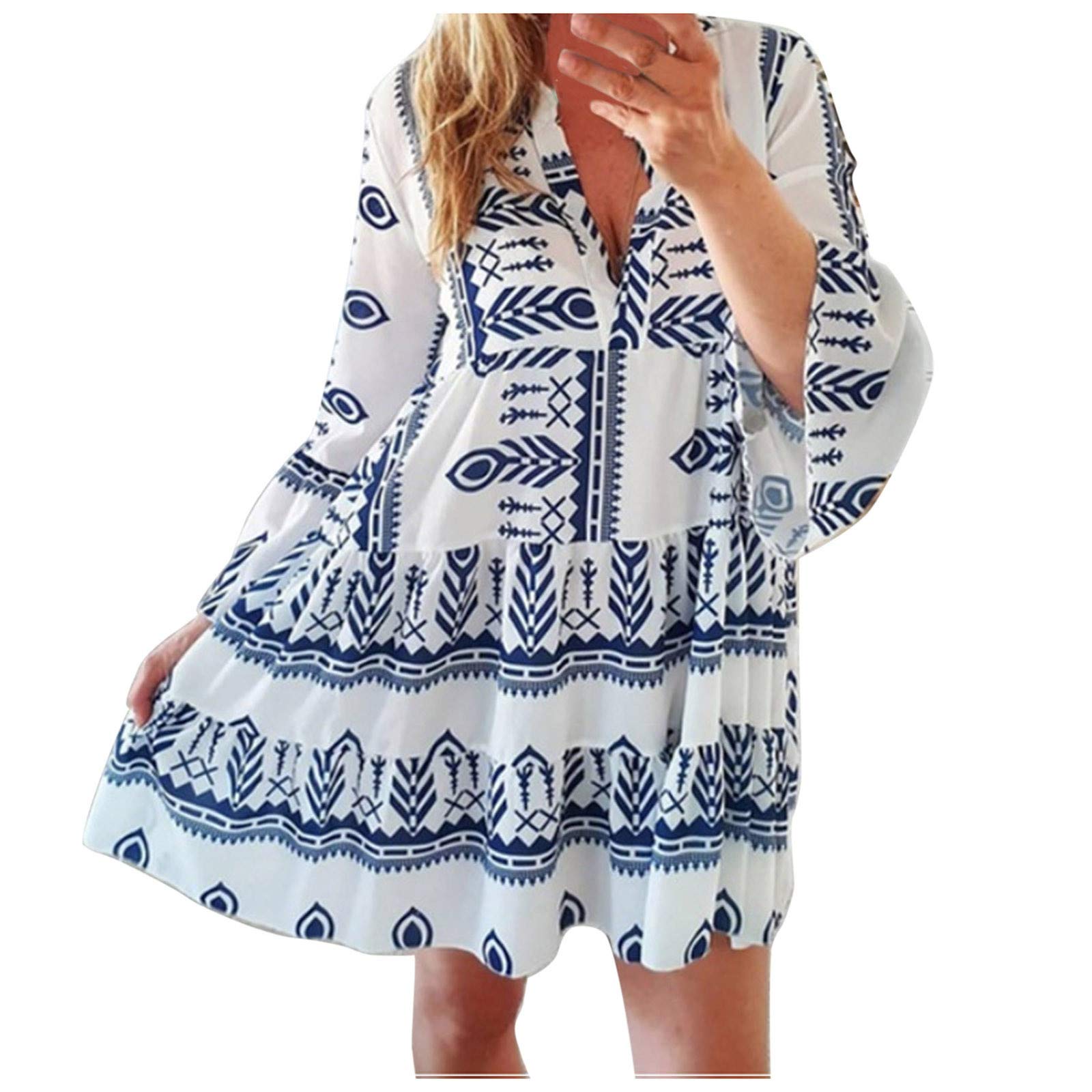 BILIKEYU Women's Summer Loose Sleeve Floral Print Dress - Casual Mini & Midi Length Options in Plus Sizes (Black) | Perfect for Beach Vacations, Date Nights & Summer Parties