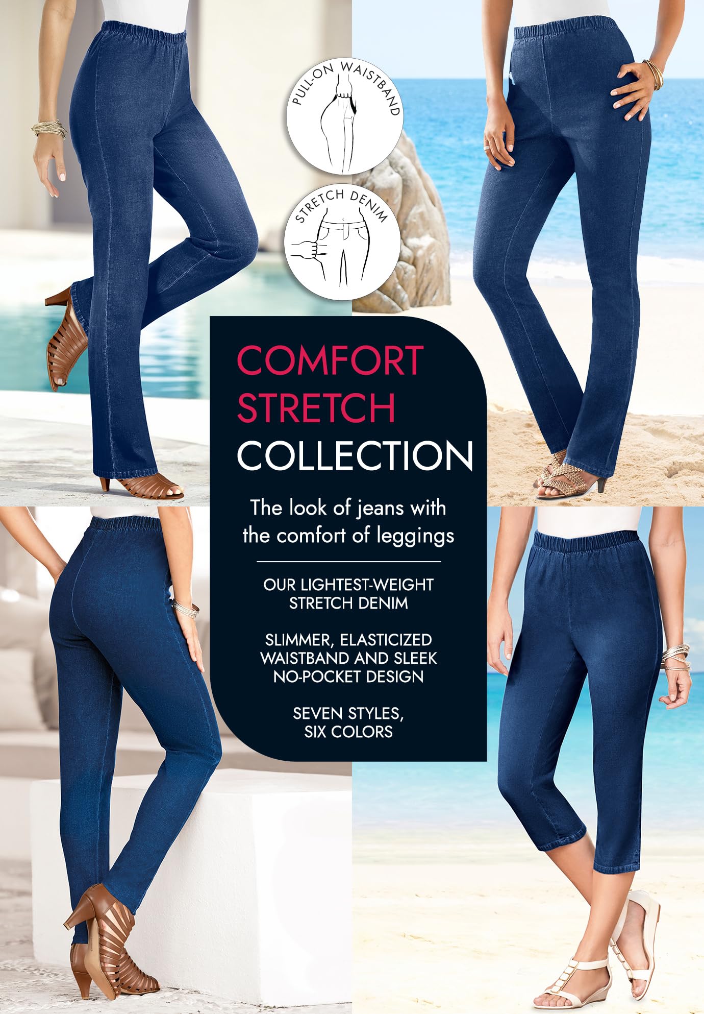 Roaman's Skinny-Leg Comfort Stretch Jeans for Women - High Waist Slim Fit Denim Pants - Perfect for Work, Casual Outfits & Everyday Wear