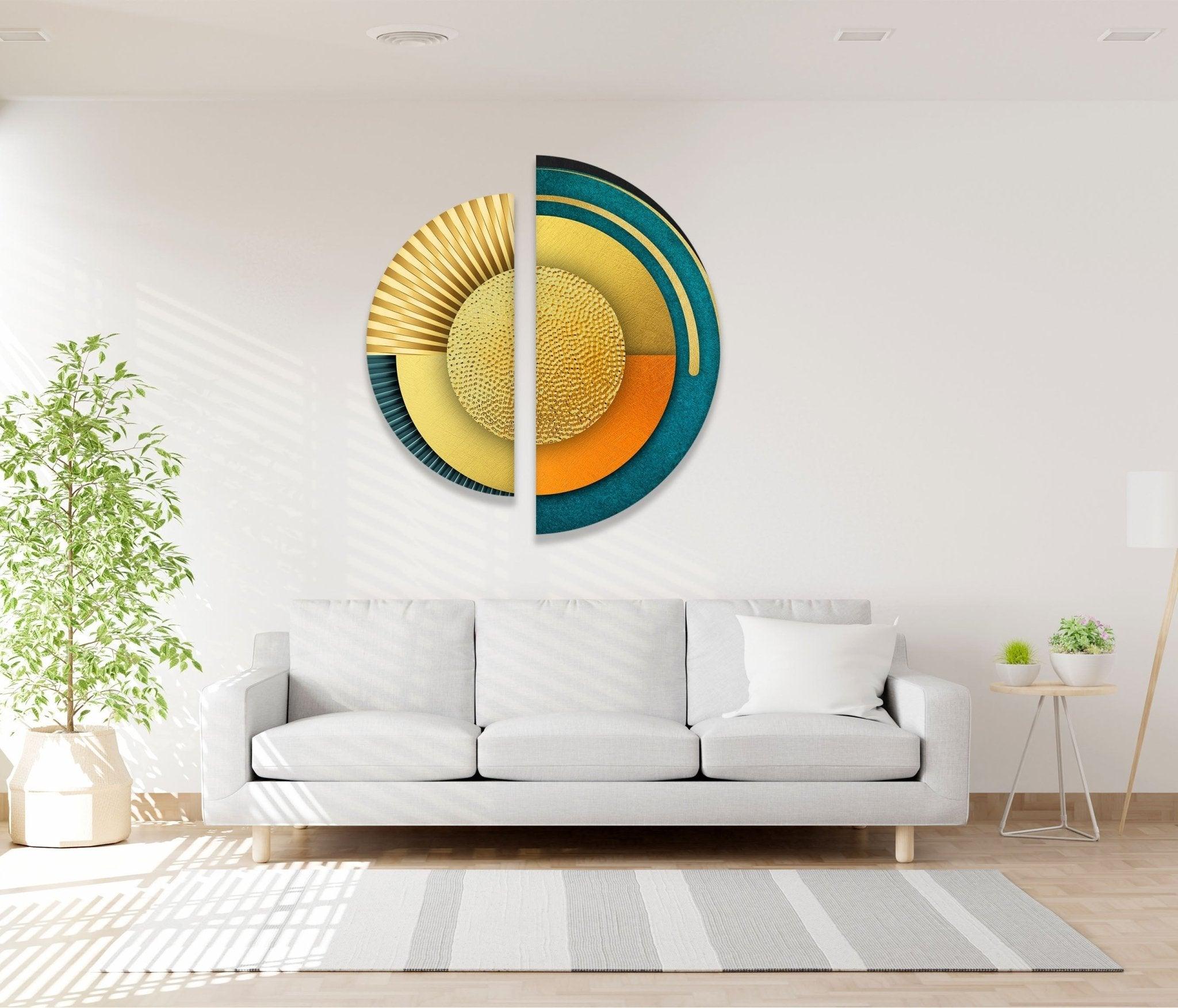Abstract Yellow & Orange Glass Wall Art Set of 2 - Modern Handmade Glass Decor for Living Room, Bedroom, Office - Perfect for Home & Office Decor, Housewarming Gifts