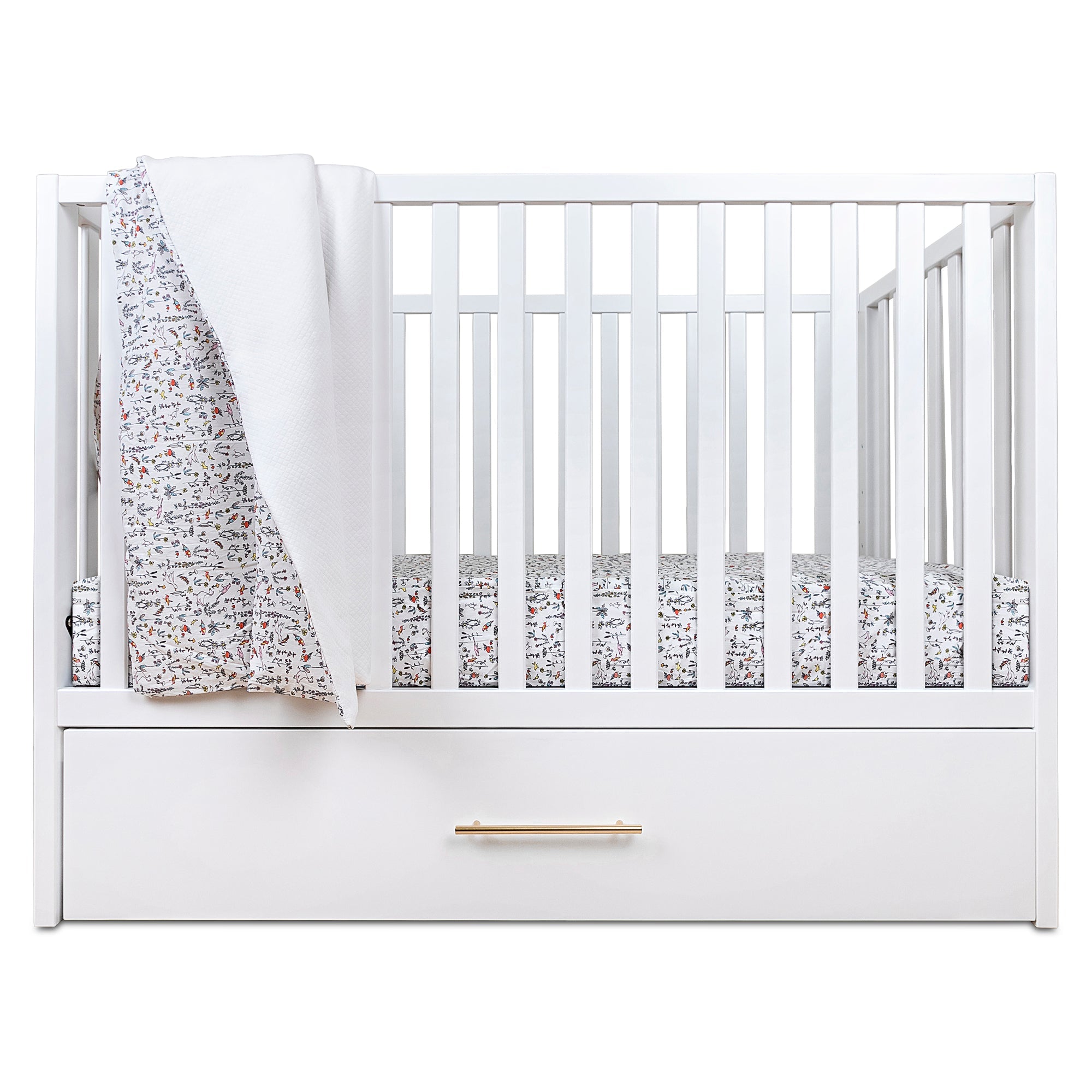 HushCrib 3-in-1 Convertible Baby Crib with Trundle & Mattress Set - White Nursery Furniture for Newborns, Toddlers & Kids - Perfect for Small Spaces & Shared Rooms