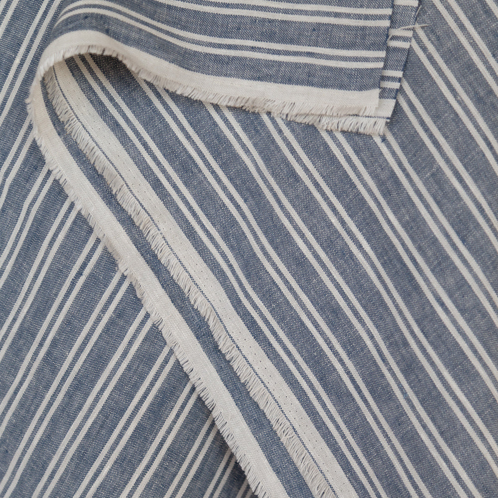 French Blue & White Striped Linen Fabric - Premium Quality for Home Decor, Upholstery & DIY Sewing Projects | Perfect for Curtains, Table Runners & Summer Dresses