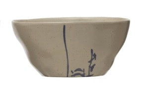 Hand Stamped Stoneware Bowl with Botanicals - Ceramic Serving Bowl for Soup, Salad, Pasta - Perfect for Dining, Entertaining & Home Decor