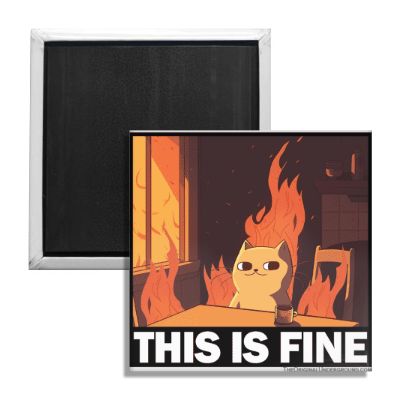 This Is Fine Cat Fridge Magnet - Funny Kitchen Decor for Cat Lovers - Perfect for Refrigerators, Lockers & Office Spaces