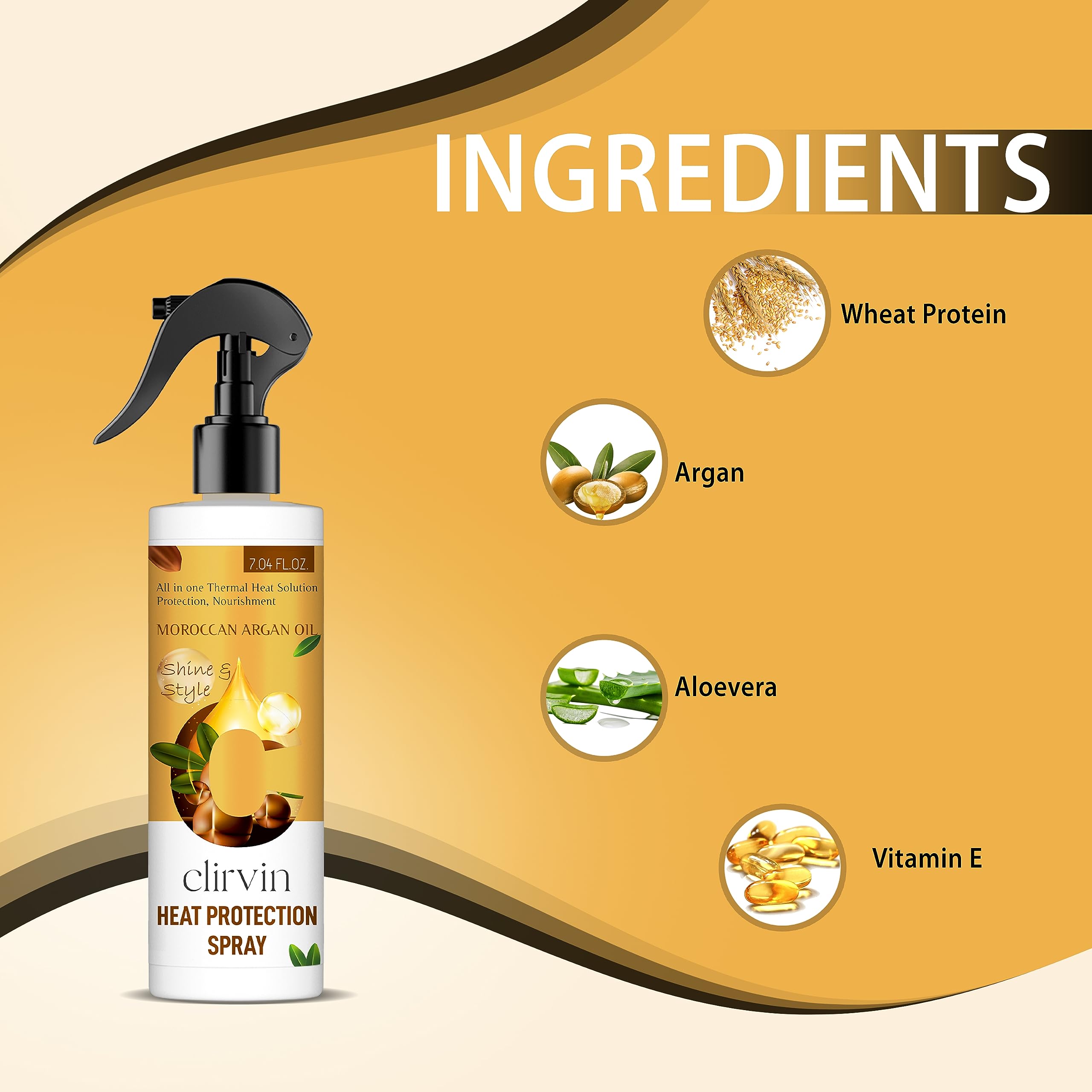 Clirvin Argan Oil Heat Protection Spray for Men & Women - Sulfate & Paraben Free Hair Styling Spray (400ml) - Perfect for Blow Drying, Straightening & Curling
