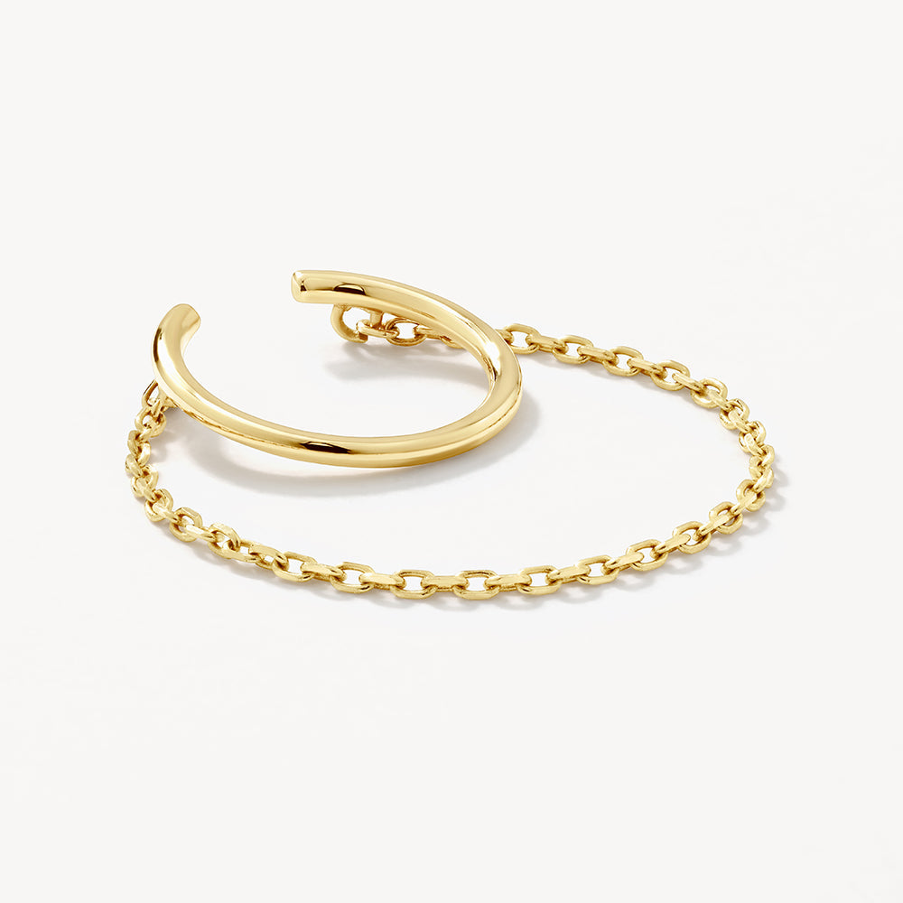 10K Gold Drop Chain Single Ear Cuff - Elegant Minimalist Earring for Women - Perfect for Parties, Weddings & Everyday Wear