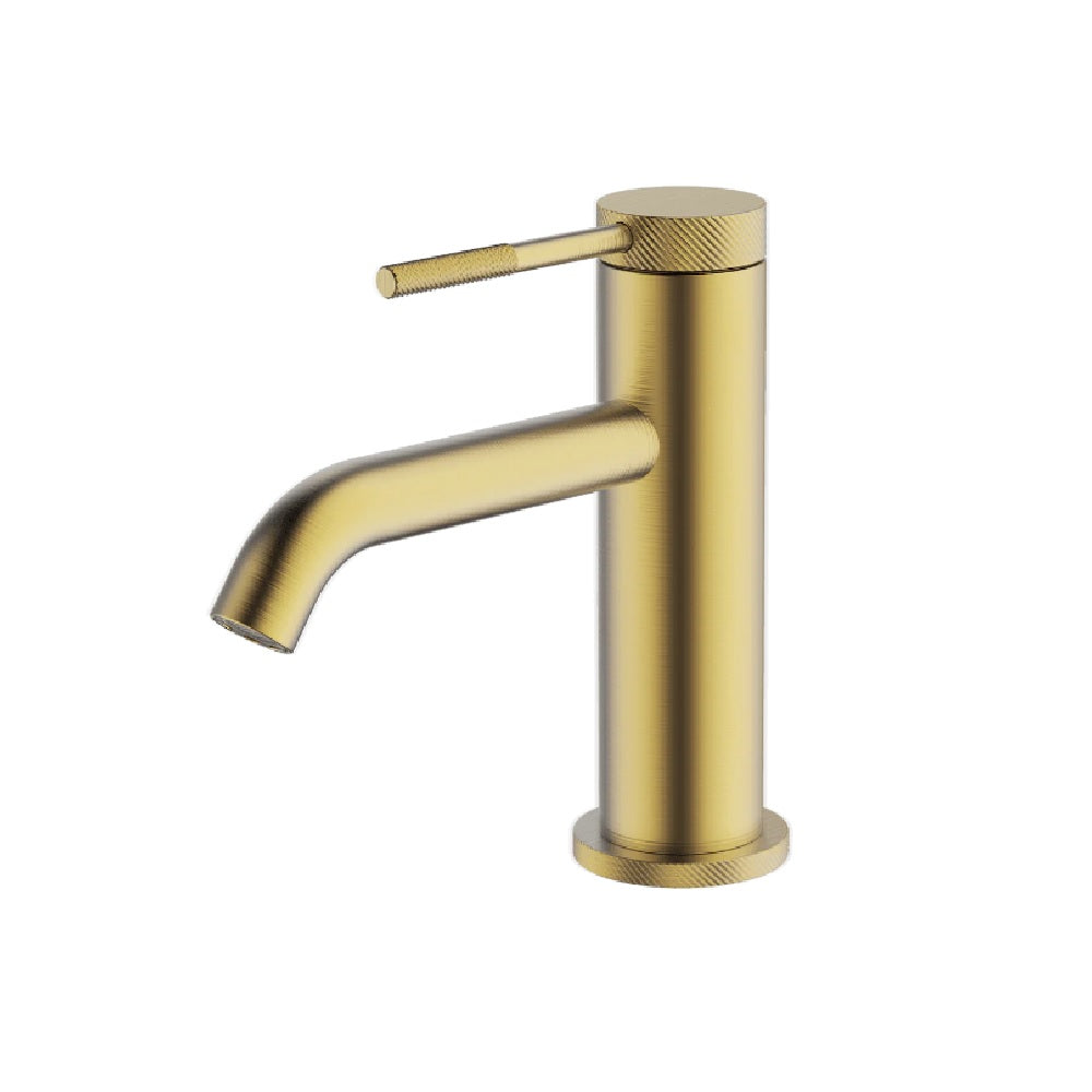 Abey Poco Knurled Basin Mixer - Brushed Brass Finish - 6B1 KBB Bathroom Faucet - Perfect for Modern Vanities & Luxury Home Decor
