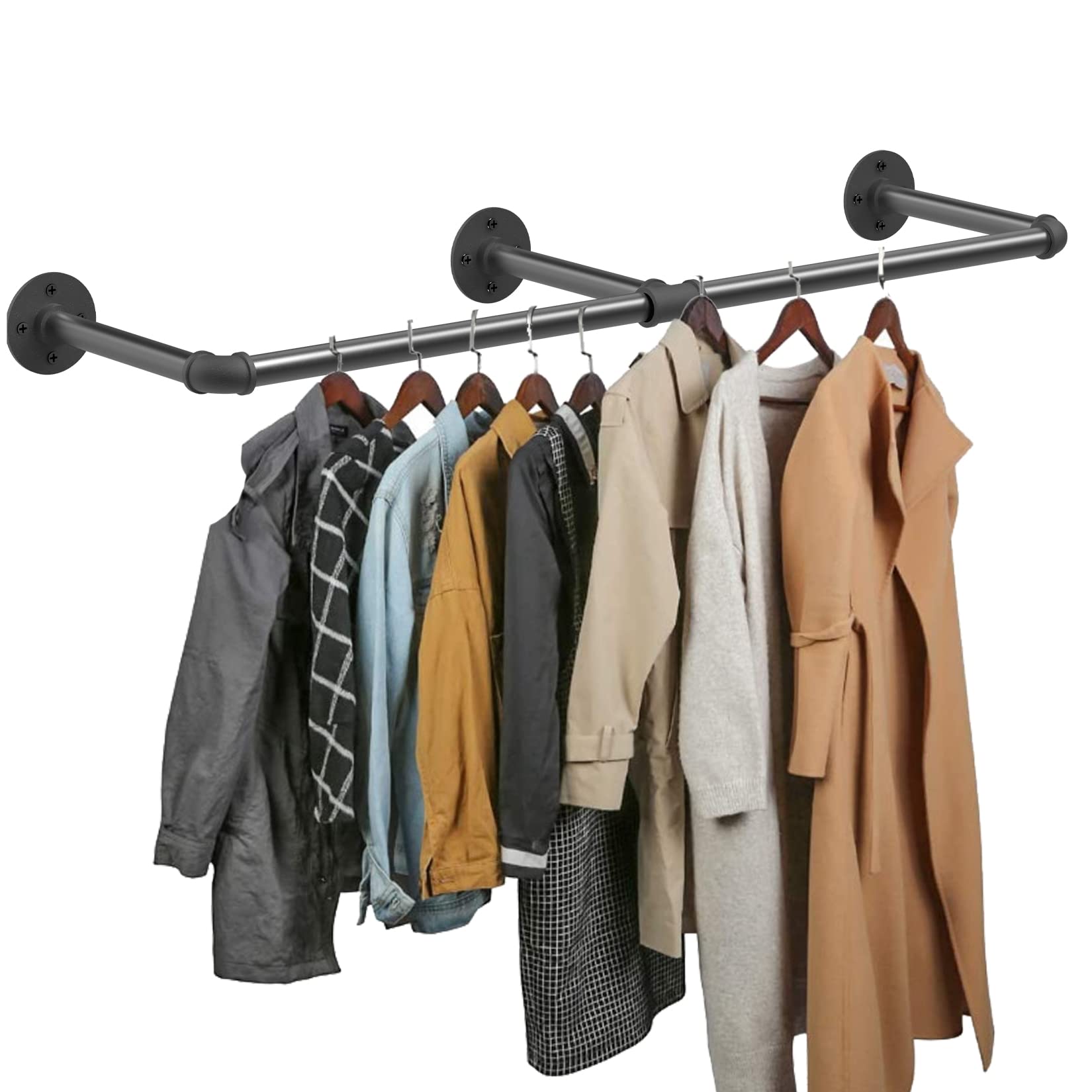 Industrial Pipe Garment Rack Wall Mounted - 70.8 Inch Heavy Duty Clothes Hanging Rack for Bedroom, Closet & Laundry Room Organization | Rustic Vintage Style Clothes Storage Solution
