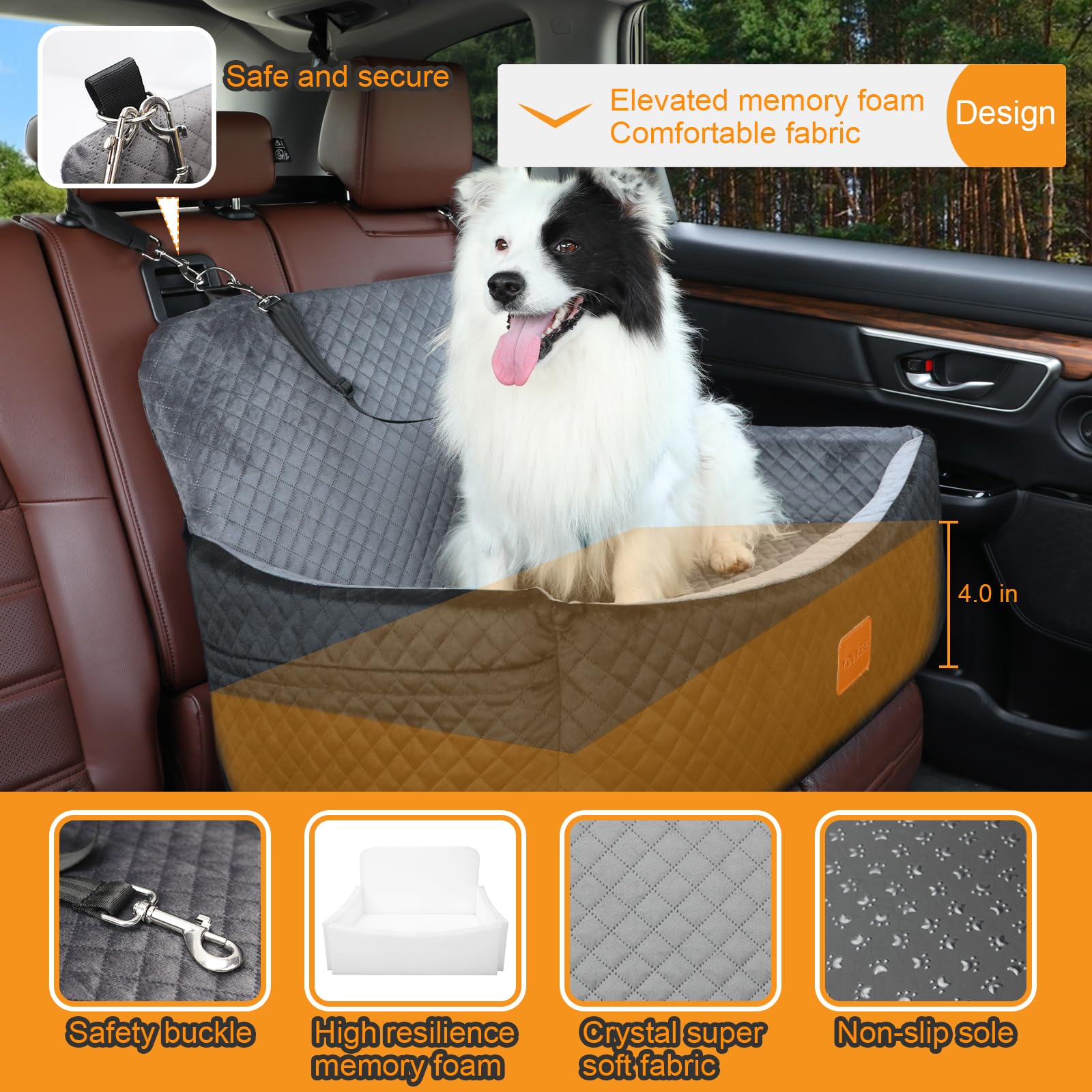 Youvee Dog Car Seat for Large & Medium Dogs - 4